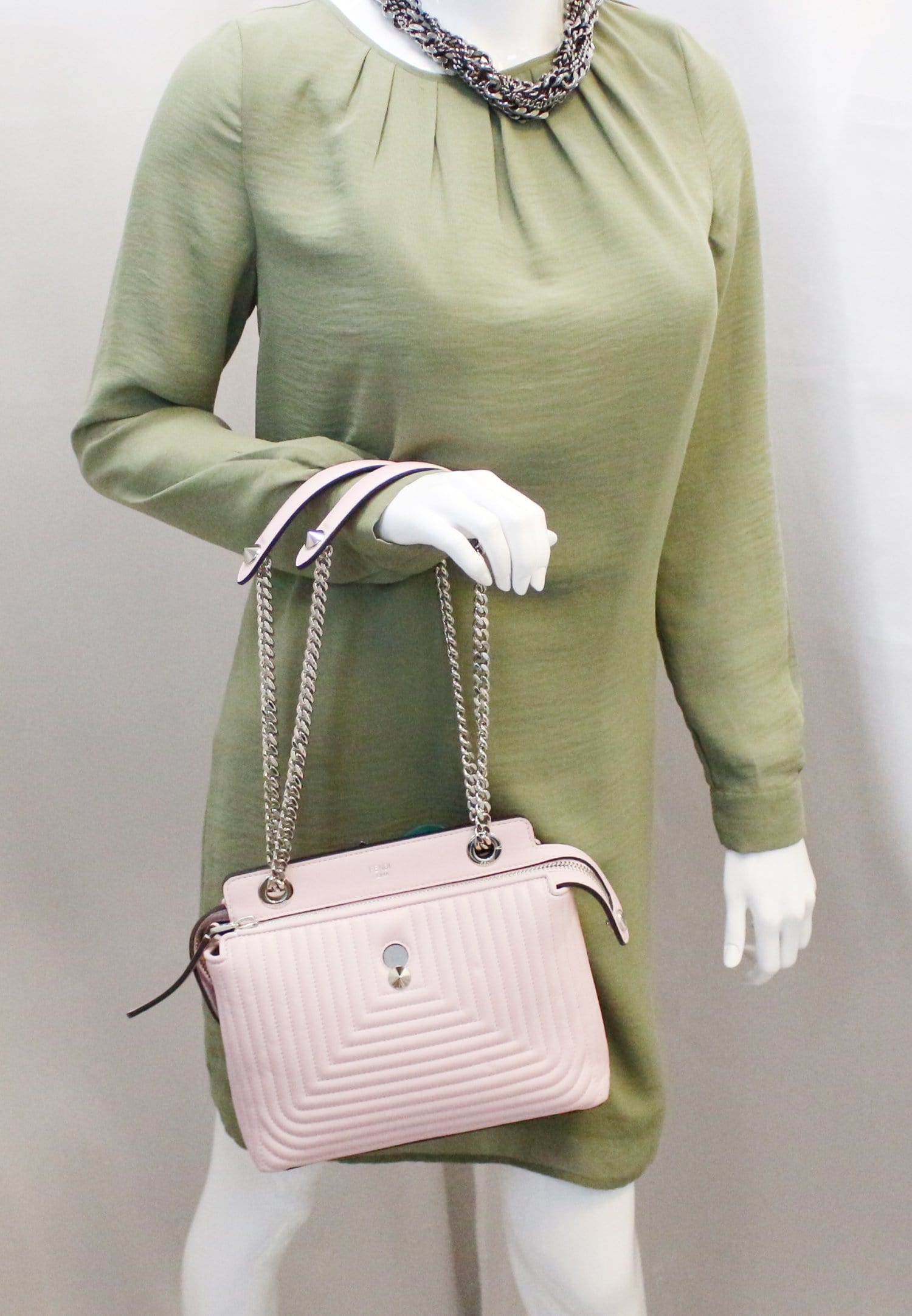 Fendi Dotcom Click Shoulder Bag Leather Lambskin Quilted