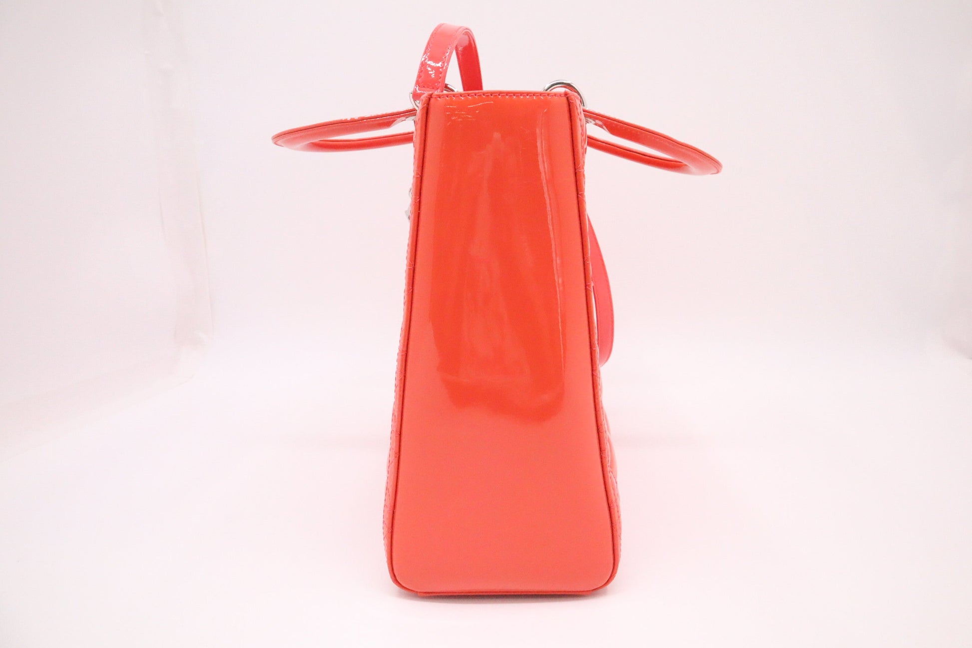 Dior Lady In Orange Cannage Patent Handbag Leather Large Travel Bag