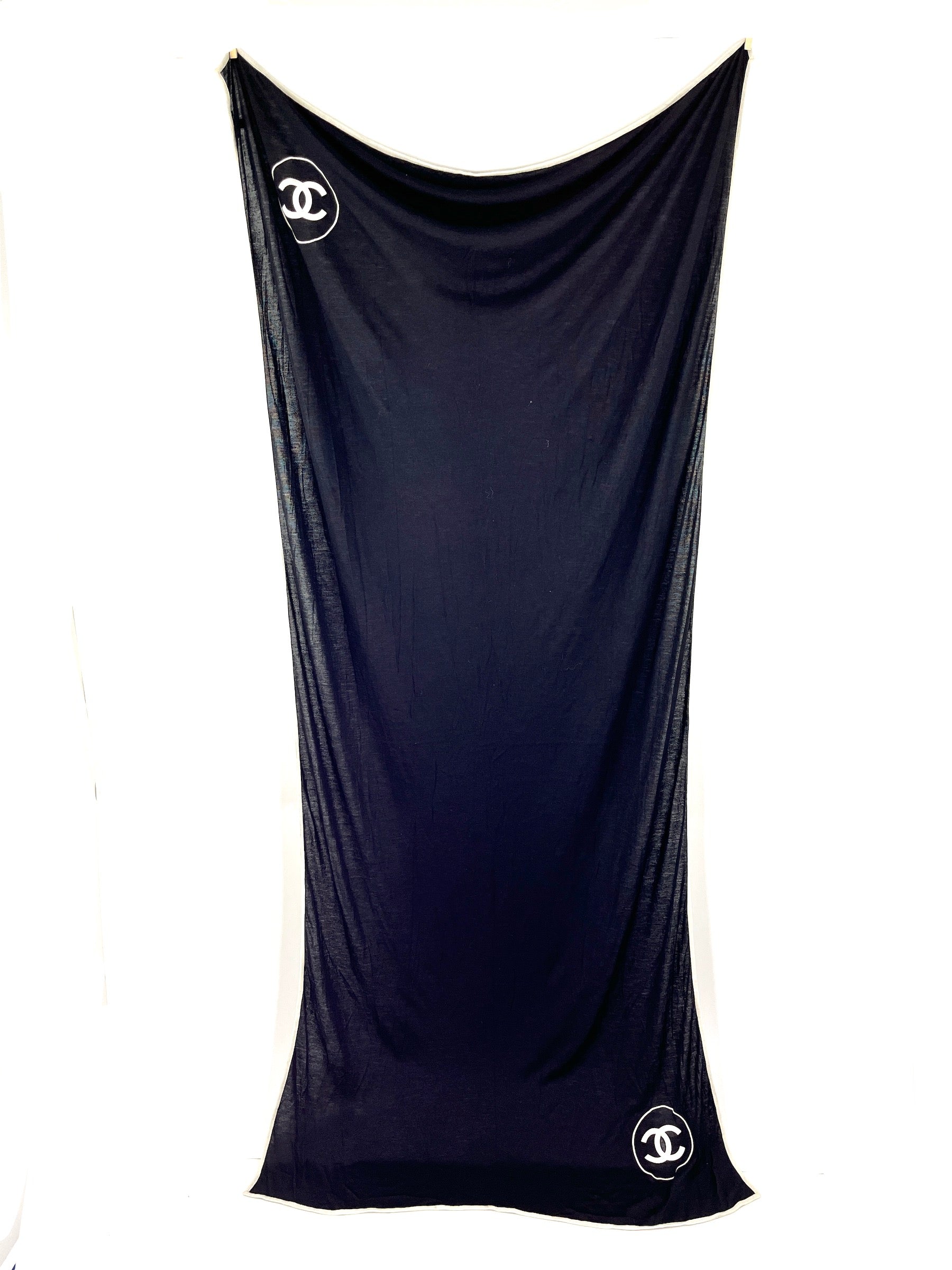 Chanel Black Cashmere Silk Cc Logo Rectangular Scarf Bag