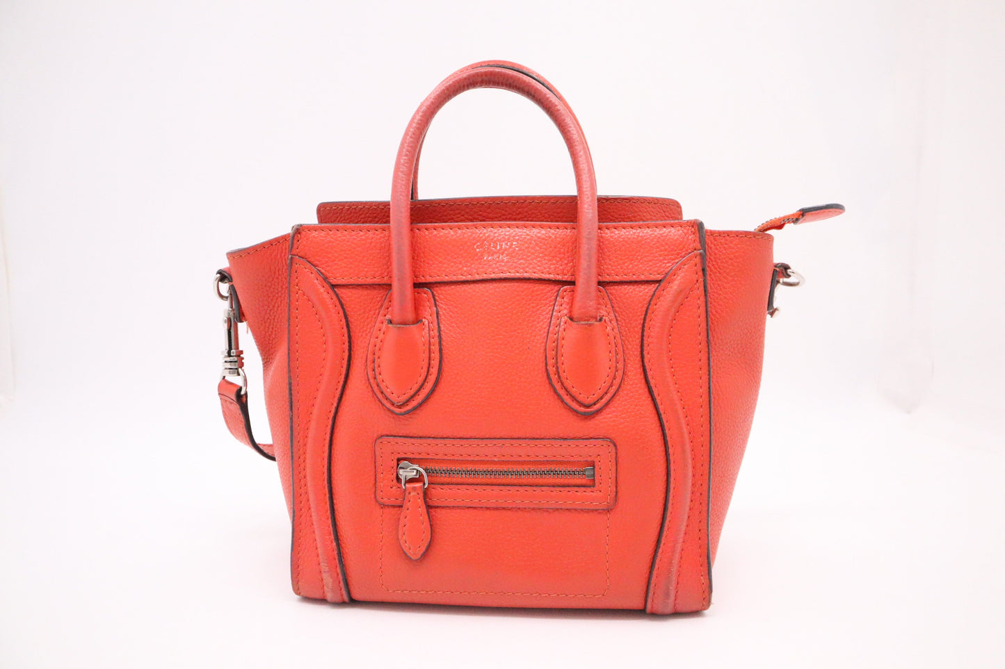 Celine Nano Luggage In Dark Orange Handbag Leather Travel Bag