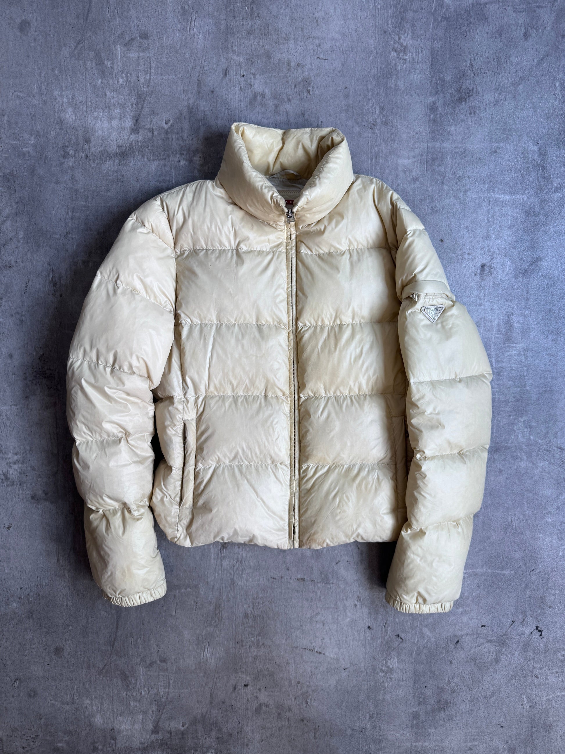 Prada Handbag Cropped Puffer Jacket Beige Small