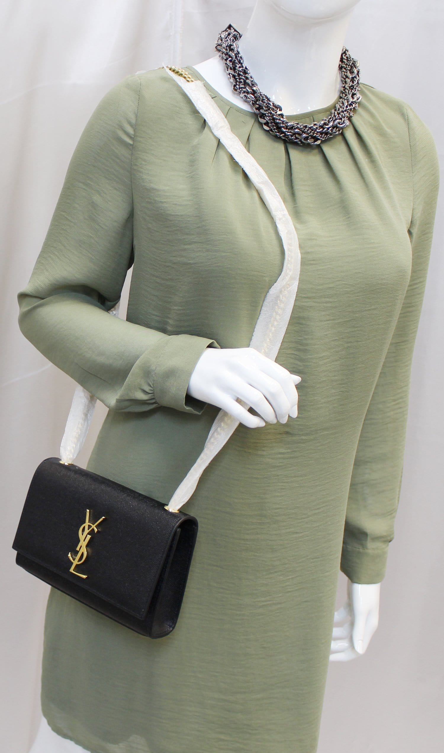 YSL Saint Laurent Yves Kate Clutch Crossbody Bag Leather Black Chain Clutch Bag Crossbody Bag E4695