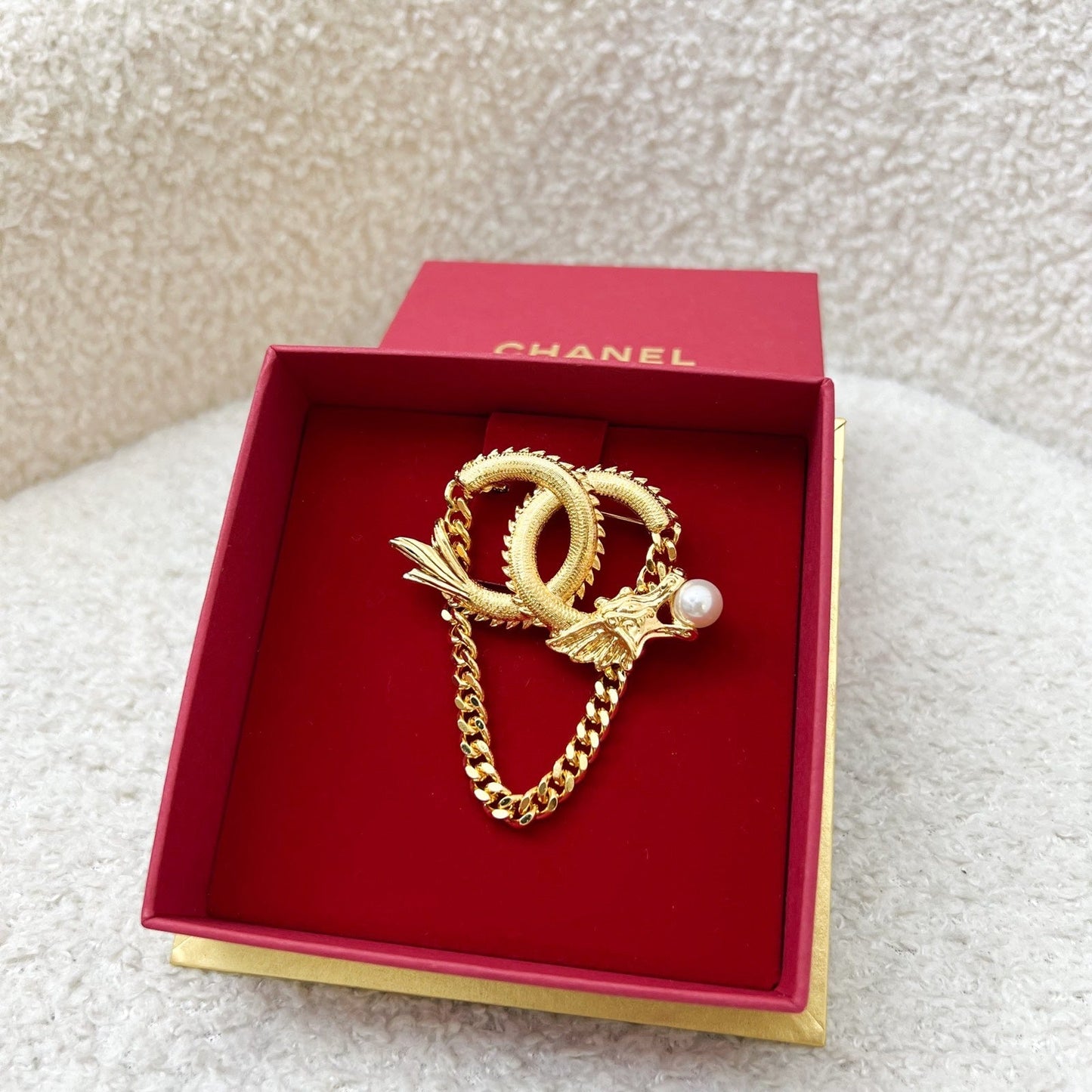Chanel Chinese New Year Cny Vip Gift Dragon Brooch With Pearl In Ghw