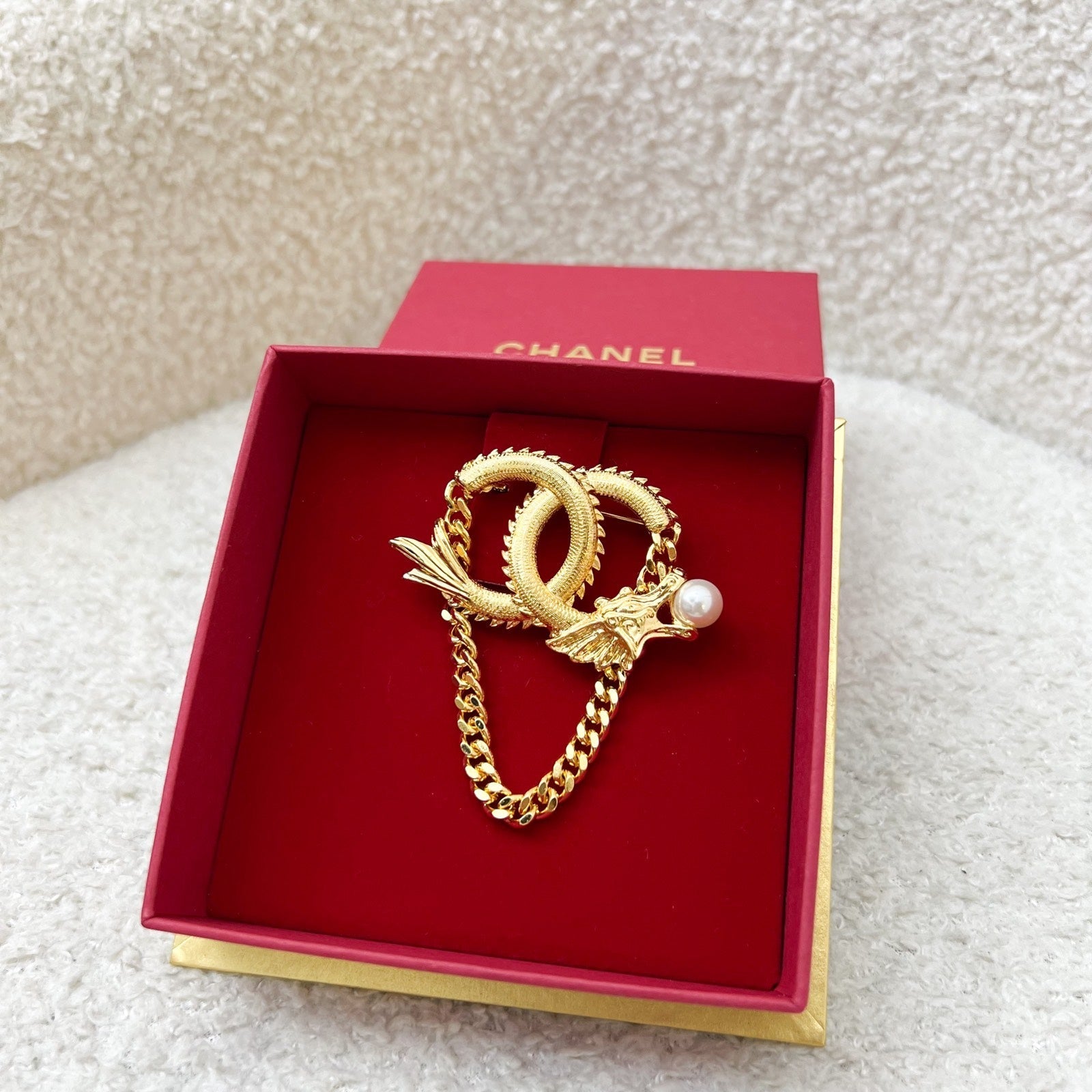 Chanel Chinese New Year Cny 2024 Vip Gift Dragon Brooch with Pearl in Ghw