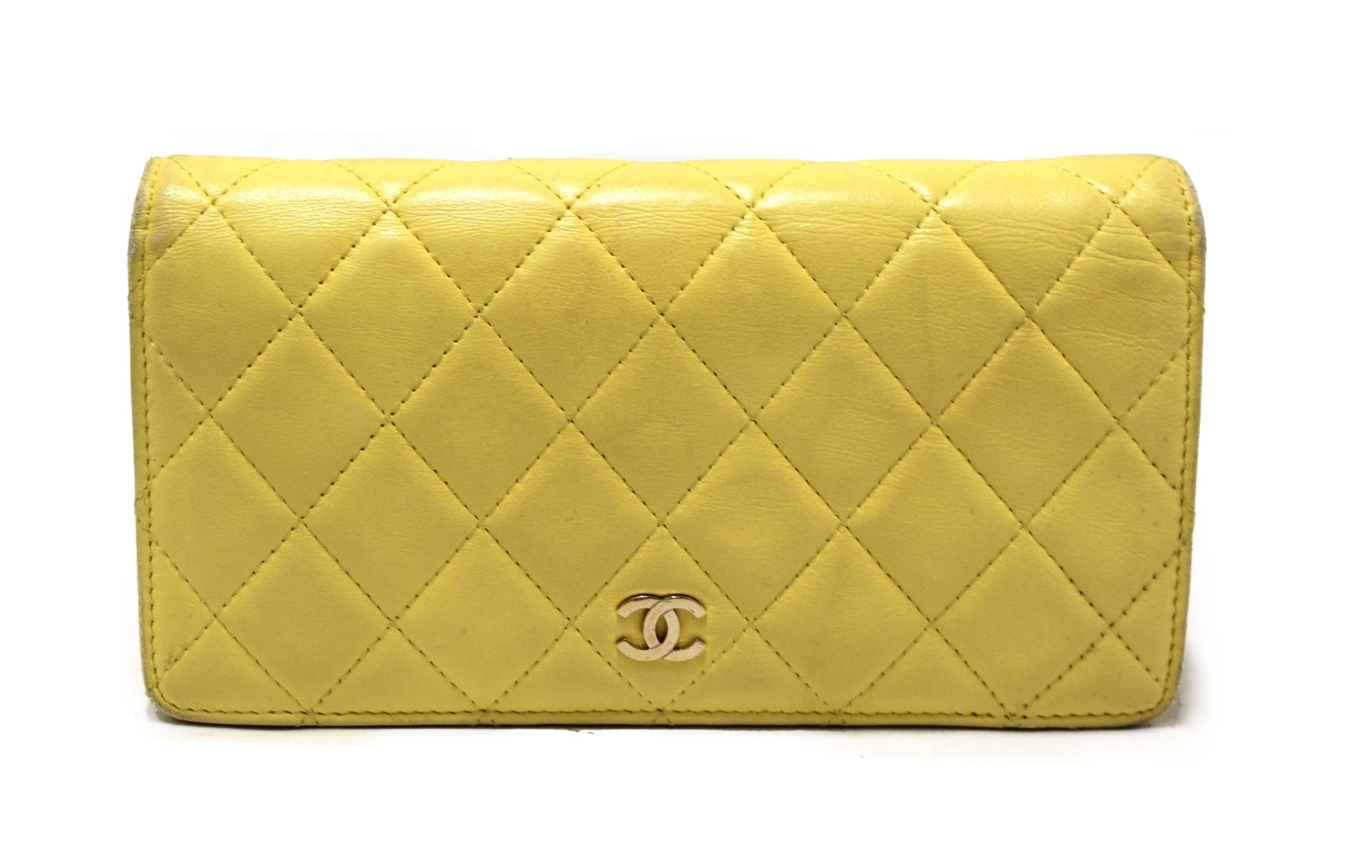 Chanel Yellow Quilted Lambskin Leather Wallet