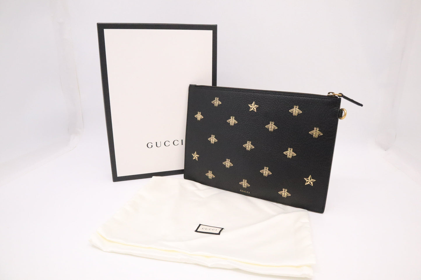 Gucci Bee Leather Black Clutch Bag