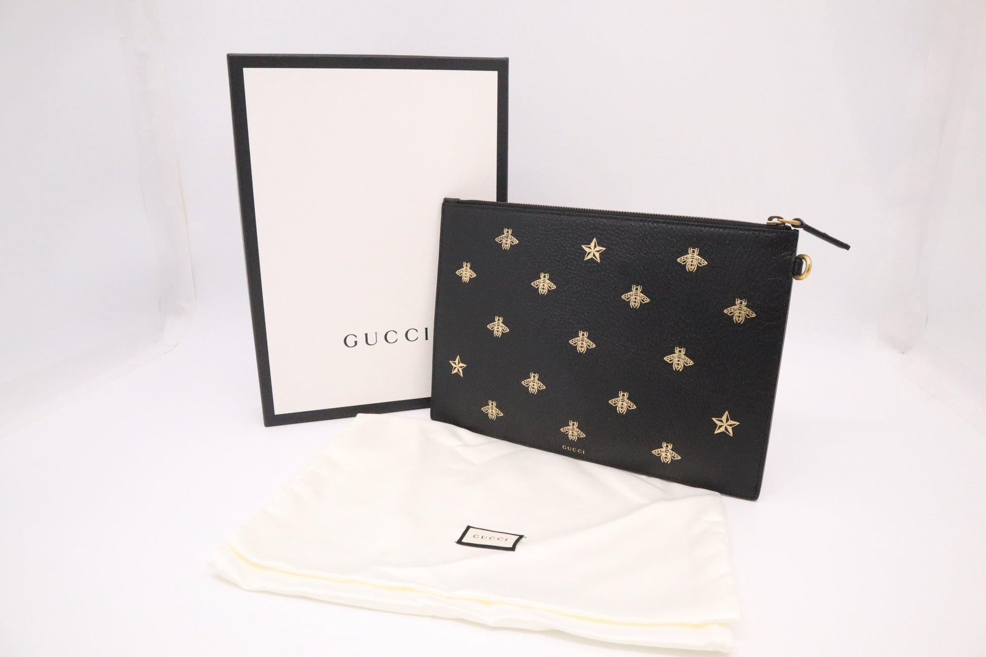 Gucci Bee Leather Black Clutch Bag
