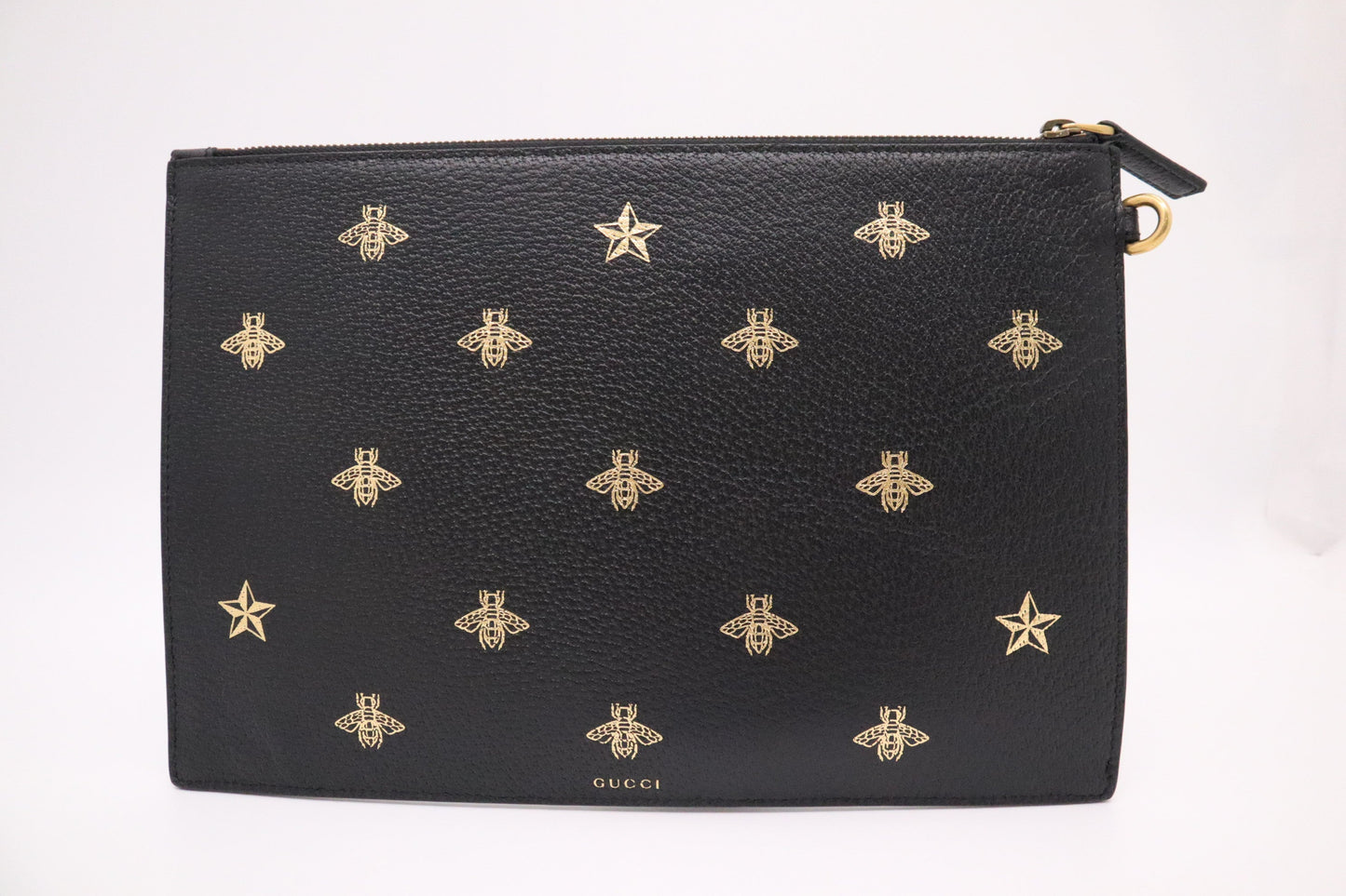 Gucci Bee Leather Black Clutch Bag