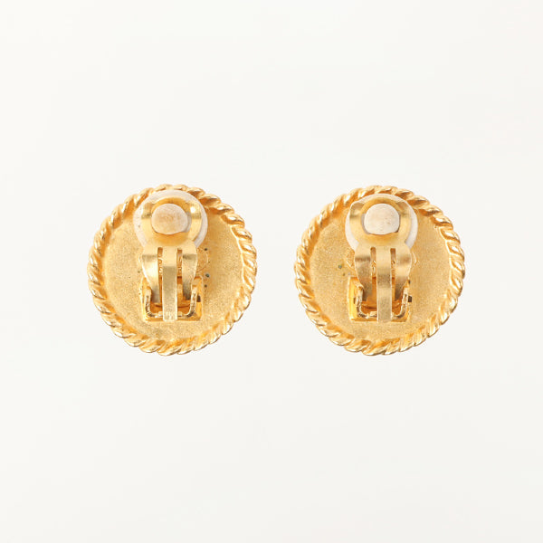 Chanel 1995 Made Round Edge Design Cc Mark Earrings Black