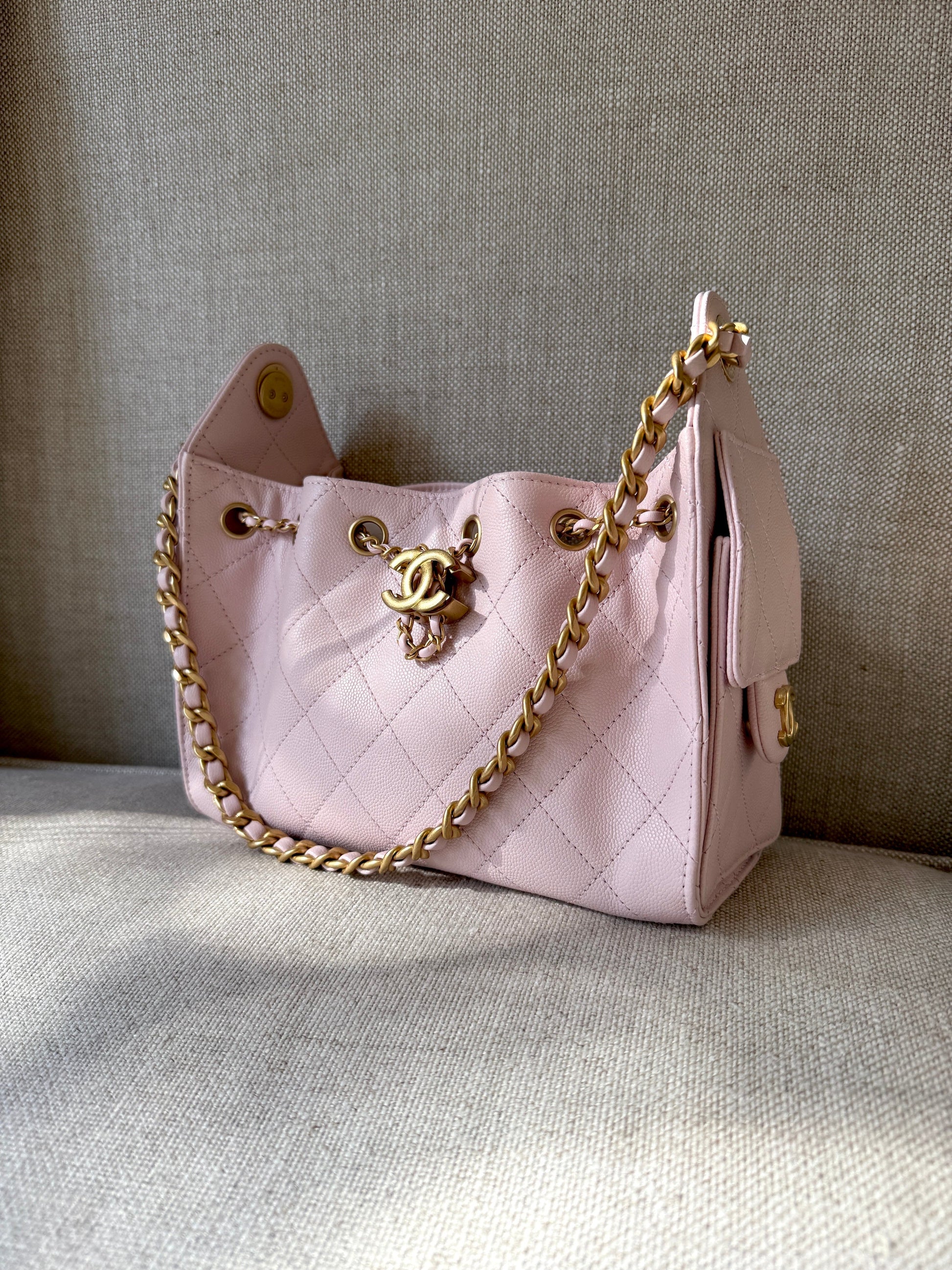 Chanel New 25 Mini Pink Quilted Caviar Leather Shoulder Bag
