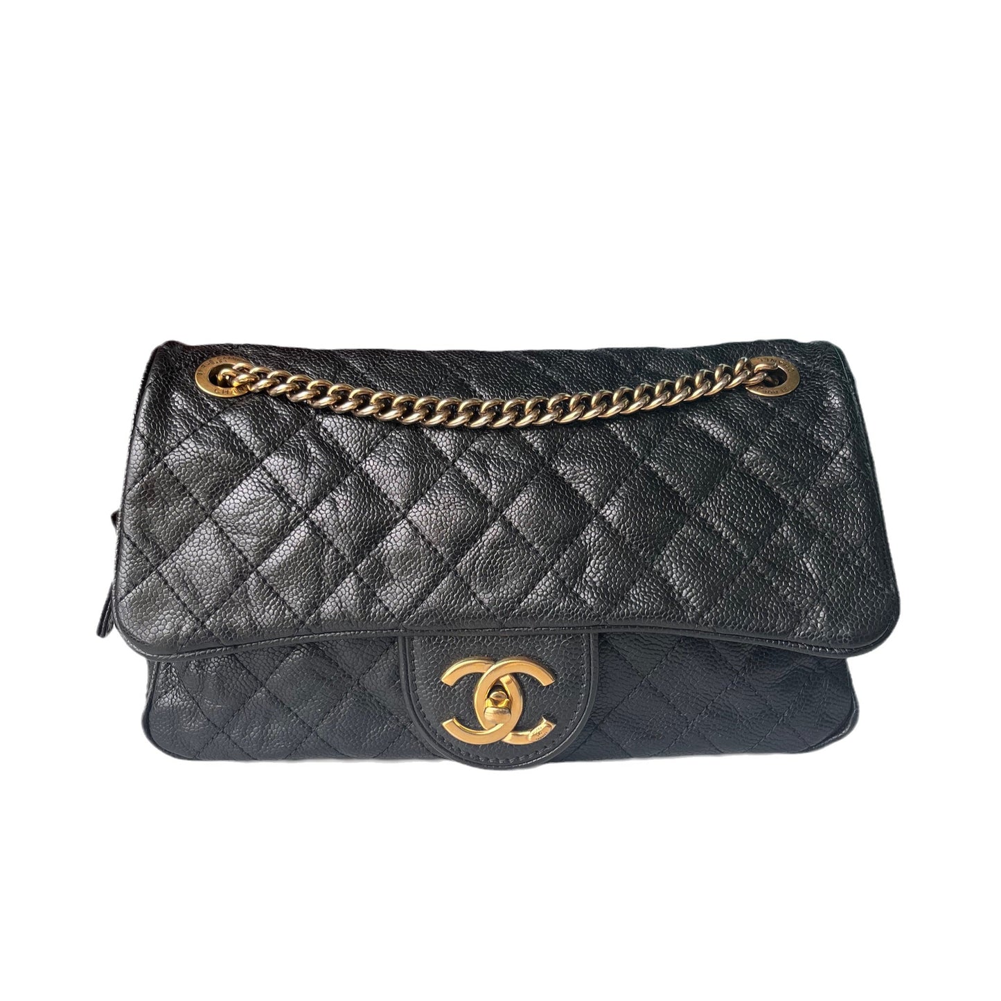 Chanel Shiva Flap Distressed Caviar Black Gold Shoulder Bag