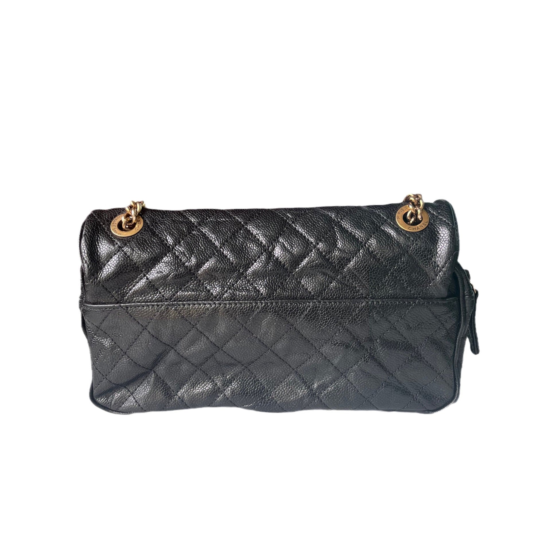Chanel Shiva Flap Distressed Caviar Black Gold Shoulder Bag