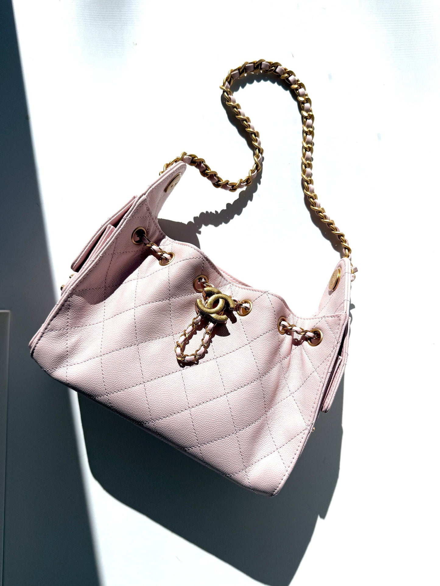 Chanel New 25 Mini Pink Quilted Caviar Leather Shoulder Bag