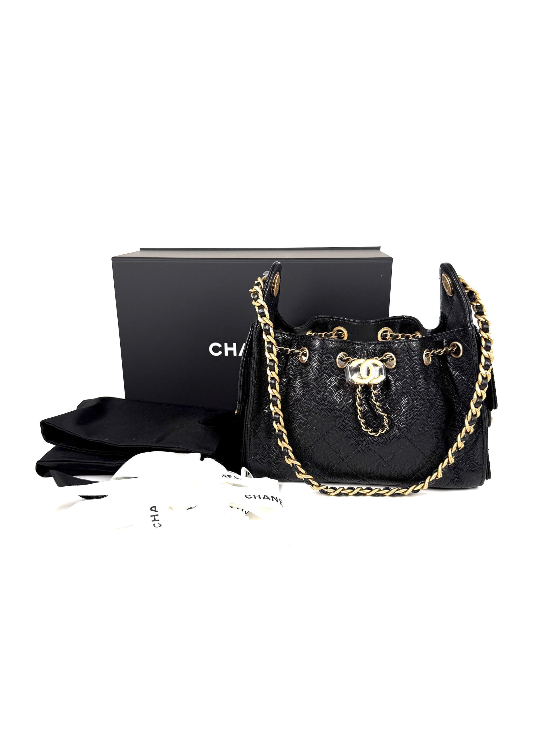 Chanel New 25 Mini Black Quilted Caviar Leather Shoulder Bag