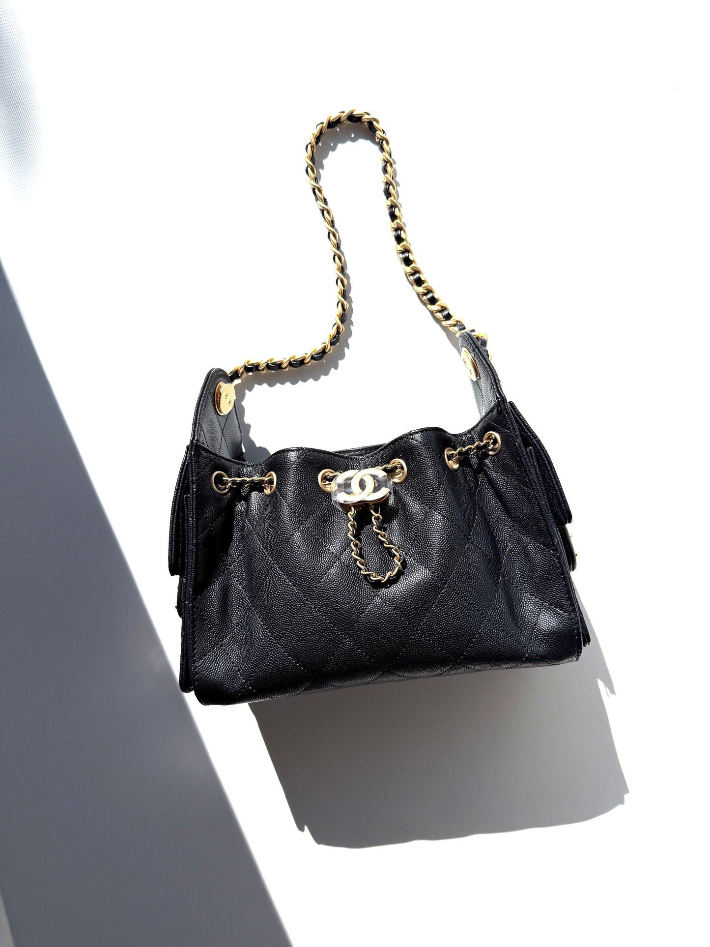 Chanel New 25 Mini Black Quilted Caviar Leather Shoulder Bag