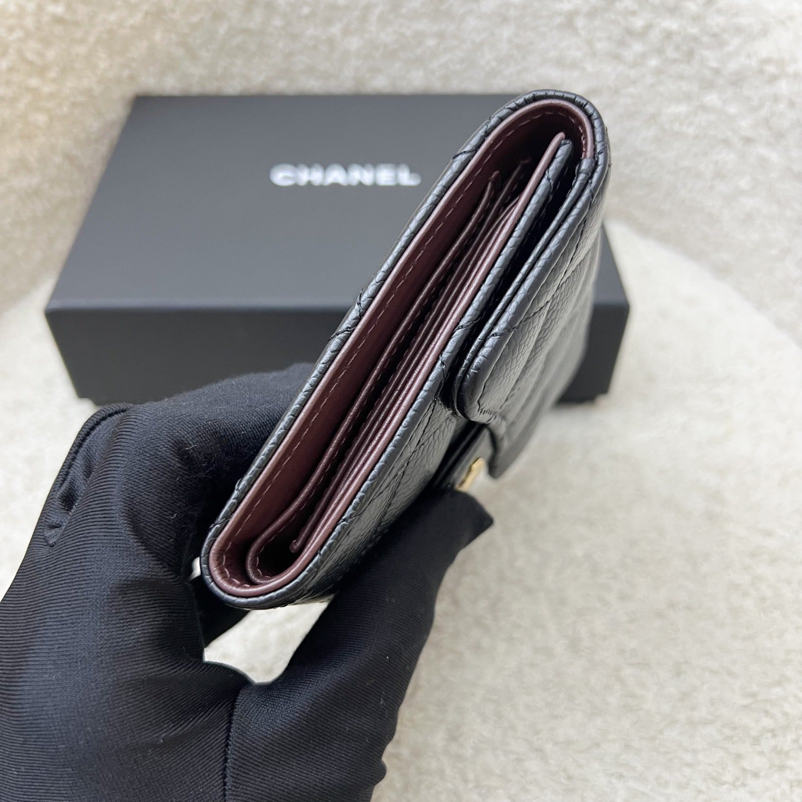 Chanel Classic Trifold Compact Wallet in Black Caviar and Ghw Handbag