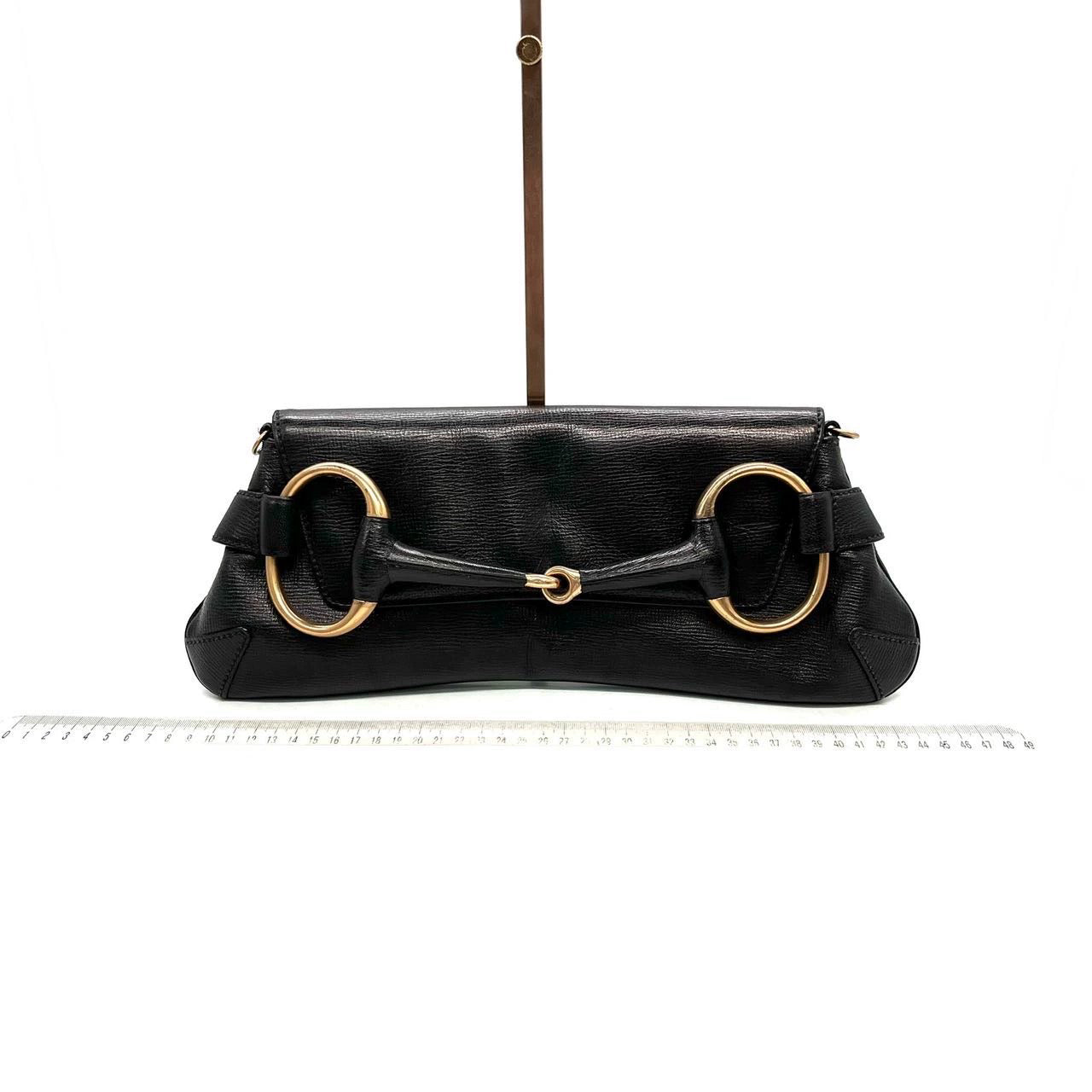 Gucci Horsebit Leather Black Large Chain Shoulder Bag