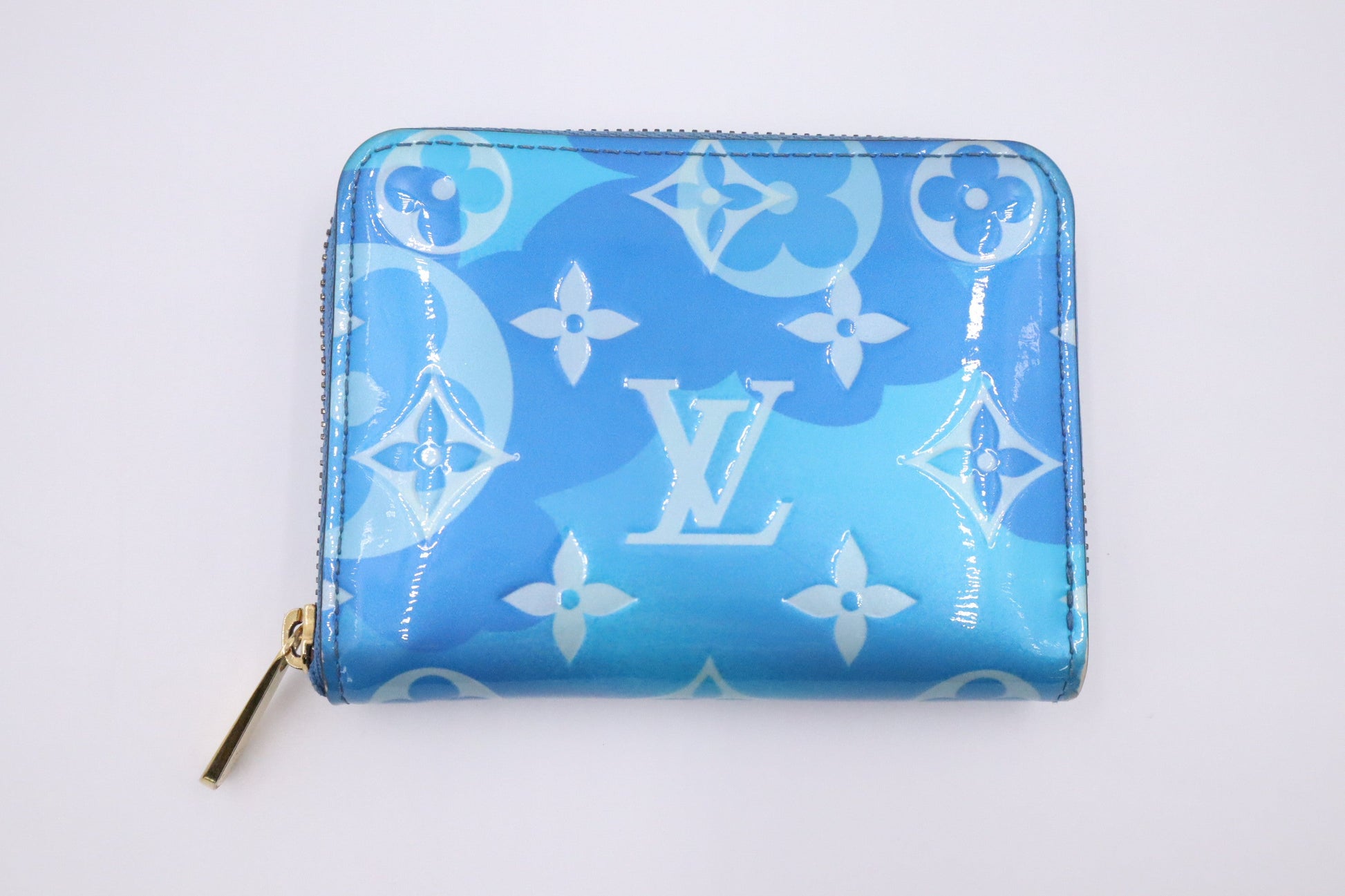 Louis Vuitton Valentine Compact Zippy Blue Leather Vernis Wallet Case