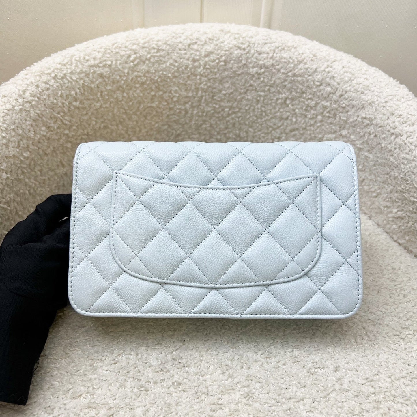 Chanel Classic Wallet on Chain WOC in 25S Baby Blue Caviar and LGHW