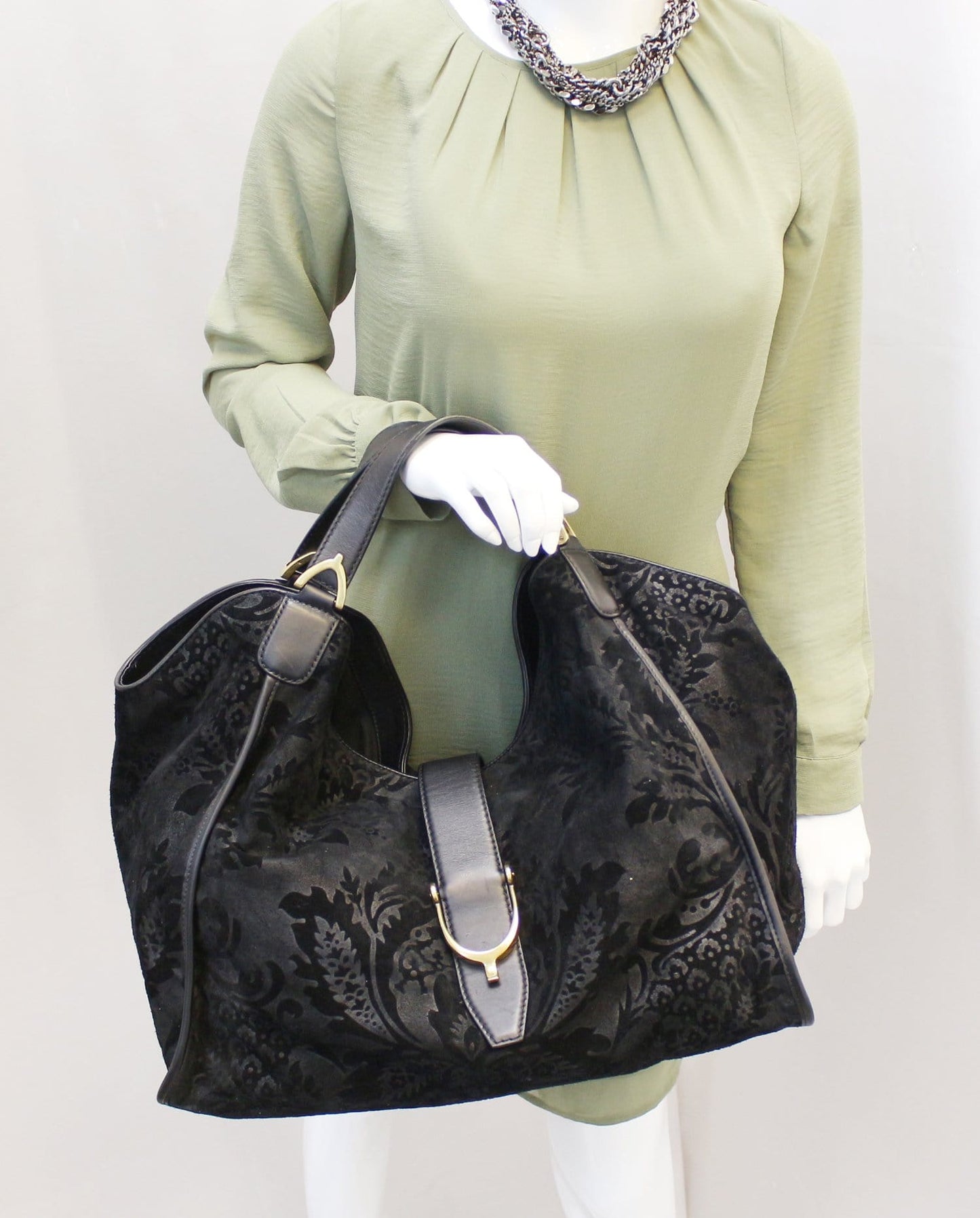 Gucci Soft Stirrup Nubuck Shoulder Bag Sale Suede Black