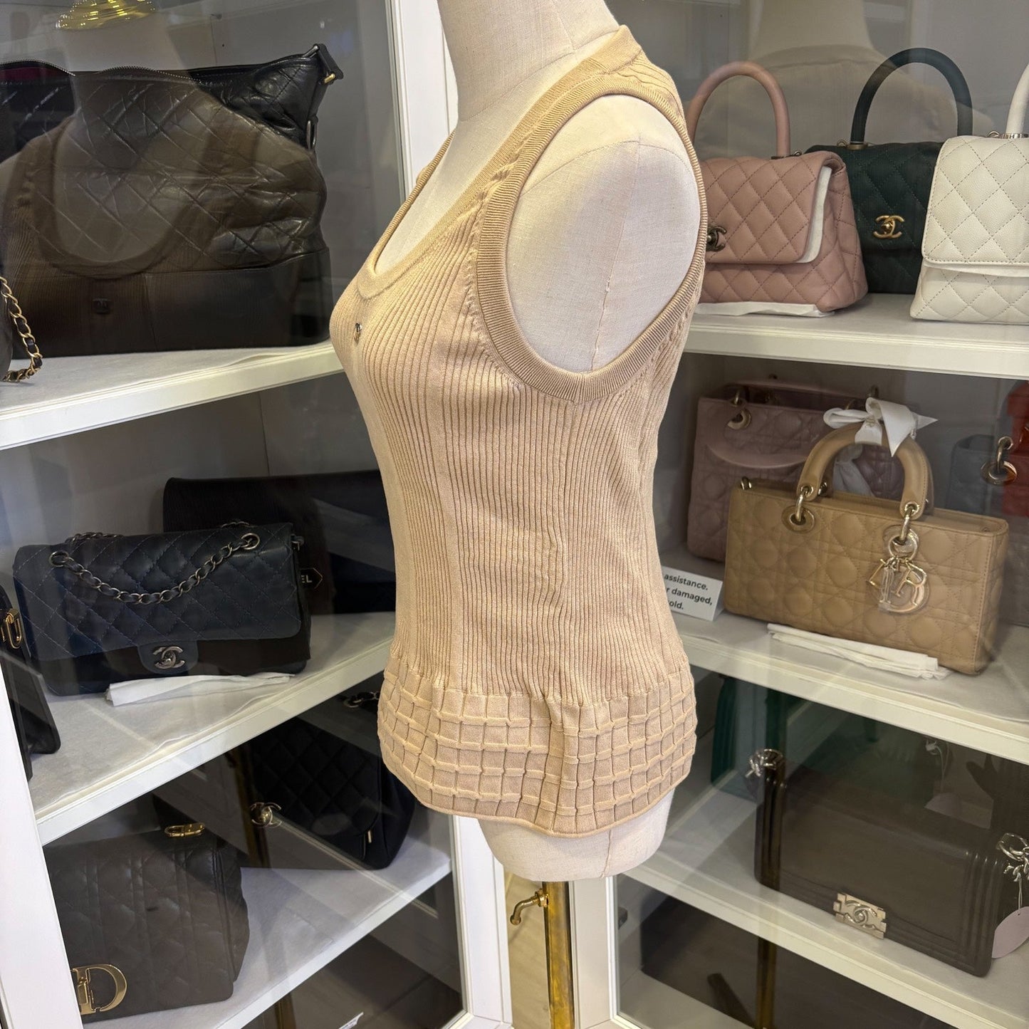 Chanel 25P Tank Top with CC Logo in Dark Beige Cotton Sz 40 Handbag