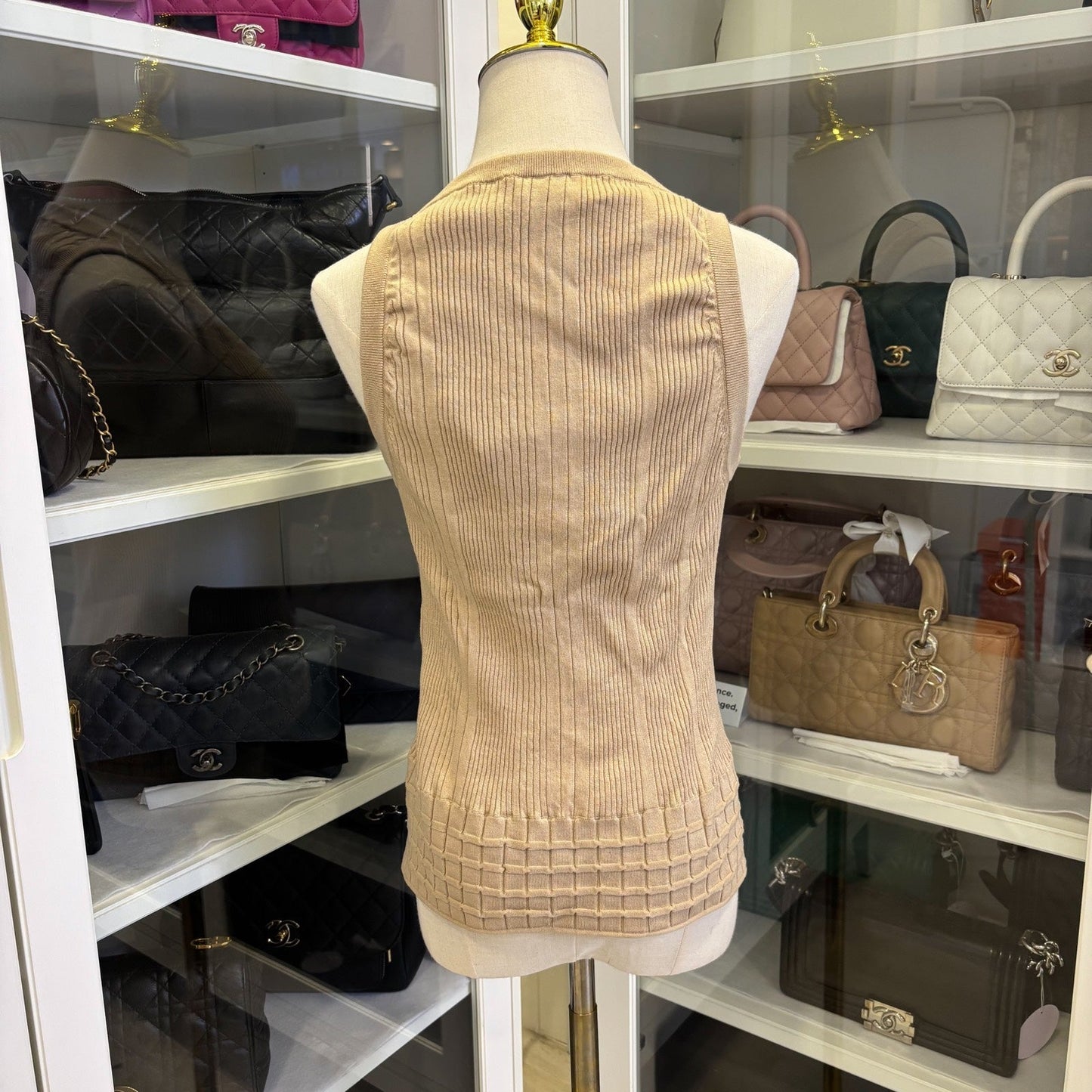 Chanel 25P Tank Top with CC Logo in Dark Beige Cotton Sz 40 Handbag