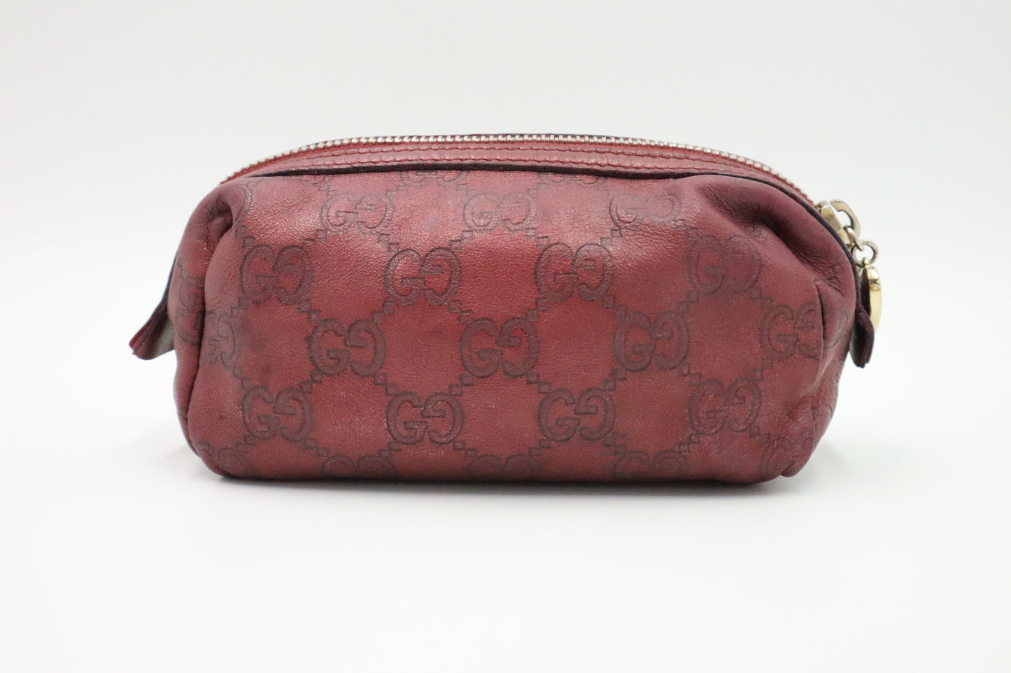 Gucci Cosmetics Pouch In Burgundy ssima Handbag Leather Travel Bag