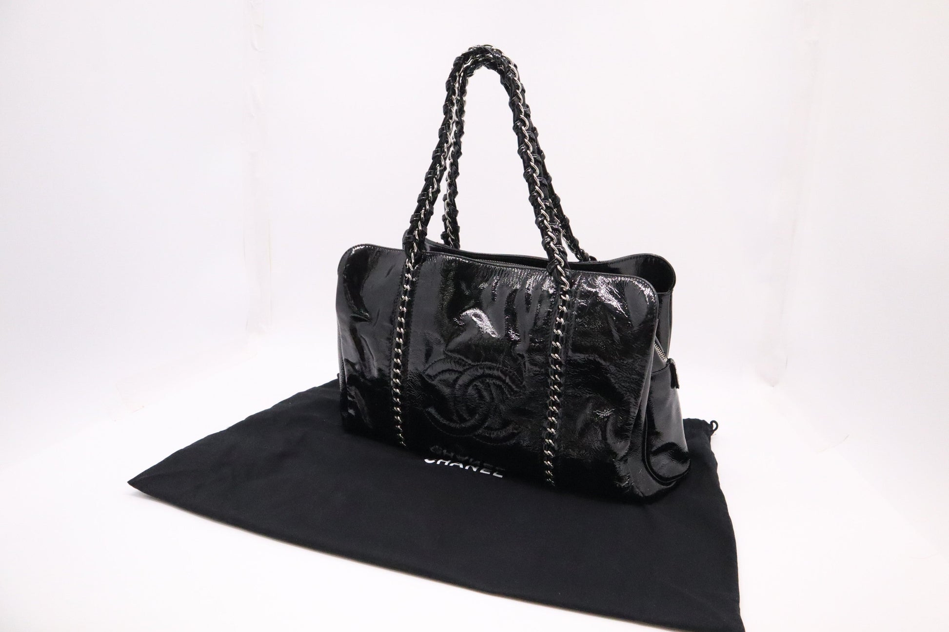 Chanel Patent Black Leather Shoulder Bag Patent Leather
