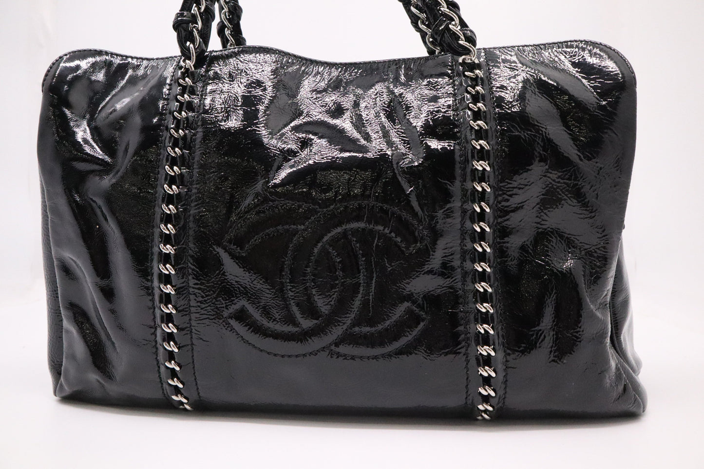 Chanel Patent Black Leather Shoulder Bag Patent Leather
