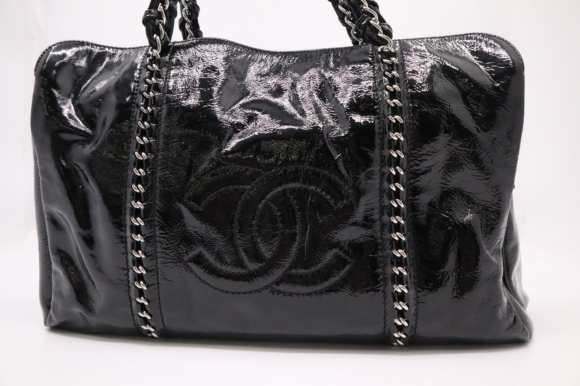 Chanel Patent Black Leather Shoulder Bag Patent Leather