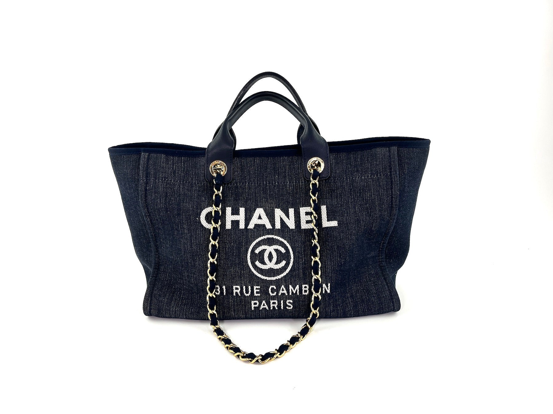 Chanel Deauville Medium Denim Navy Shopping Tote Bag