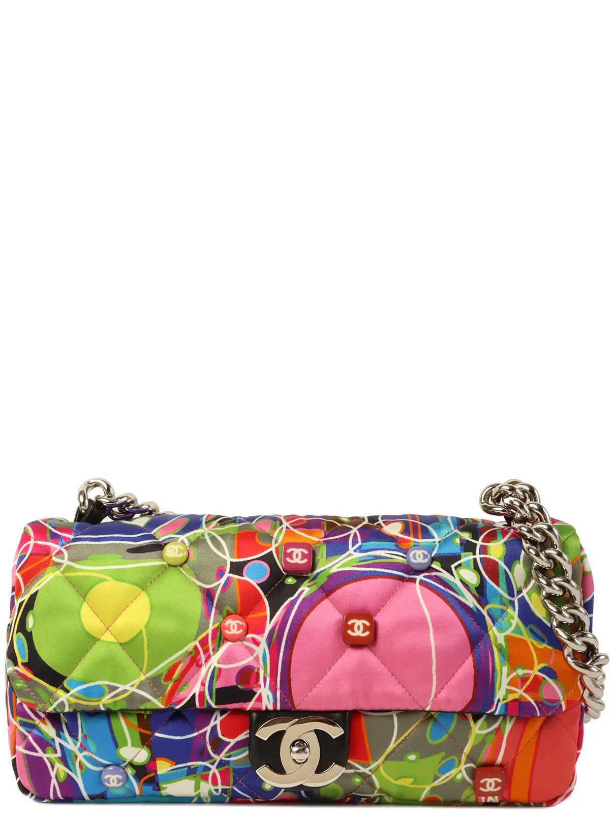 Chanel Around  Made Silk Satin Turn-Lock Chain Bag Multi