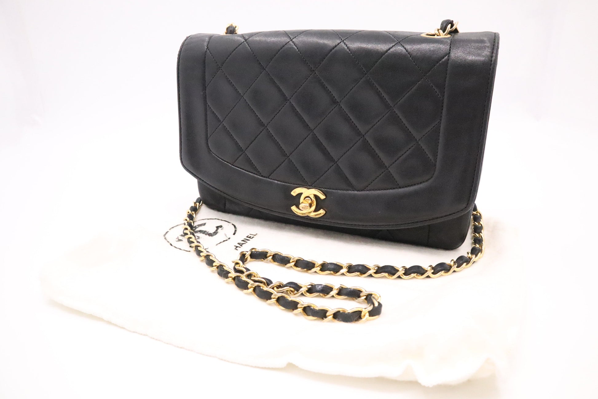 Chanel Diana Black Leather Handbag Black Leather
