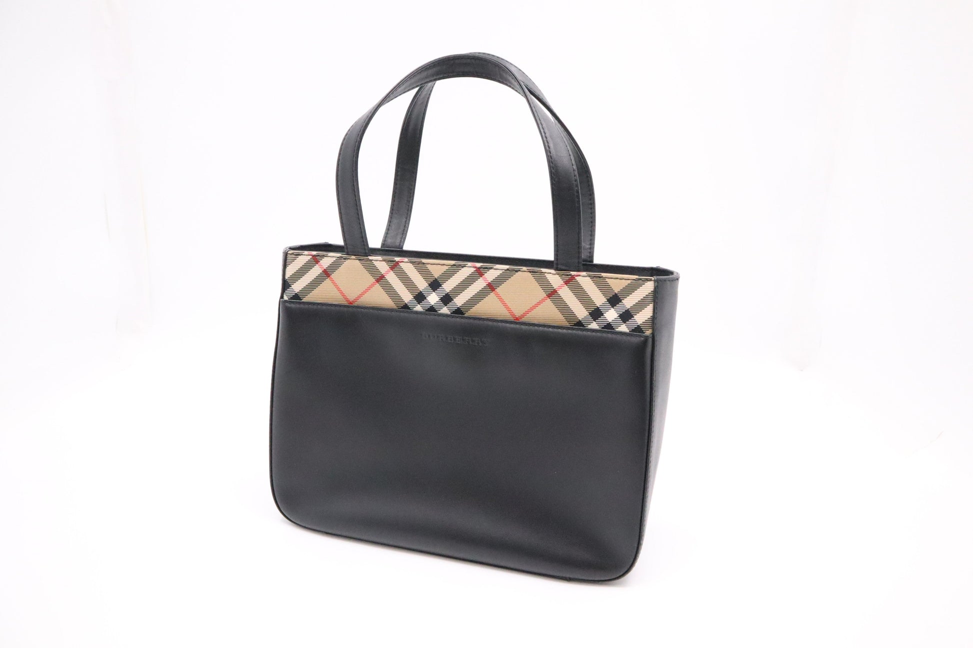 Burberry Handbag In And Checked Leather Canvas Black Travel Bag
