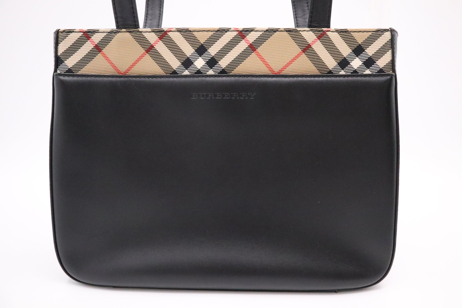 Burberry Handbag In And Checked Leather Canvas Black Travel Bag