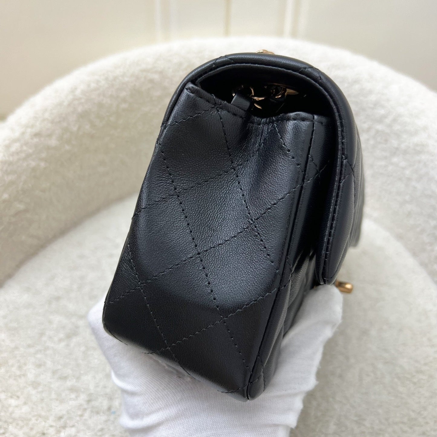 Chanel Classic Mini Rectangular Flap In Black Lambskin And Rose Gold Hw Rghw ( ) Bag