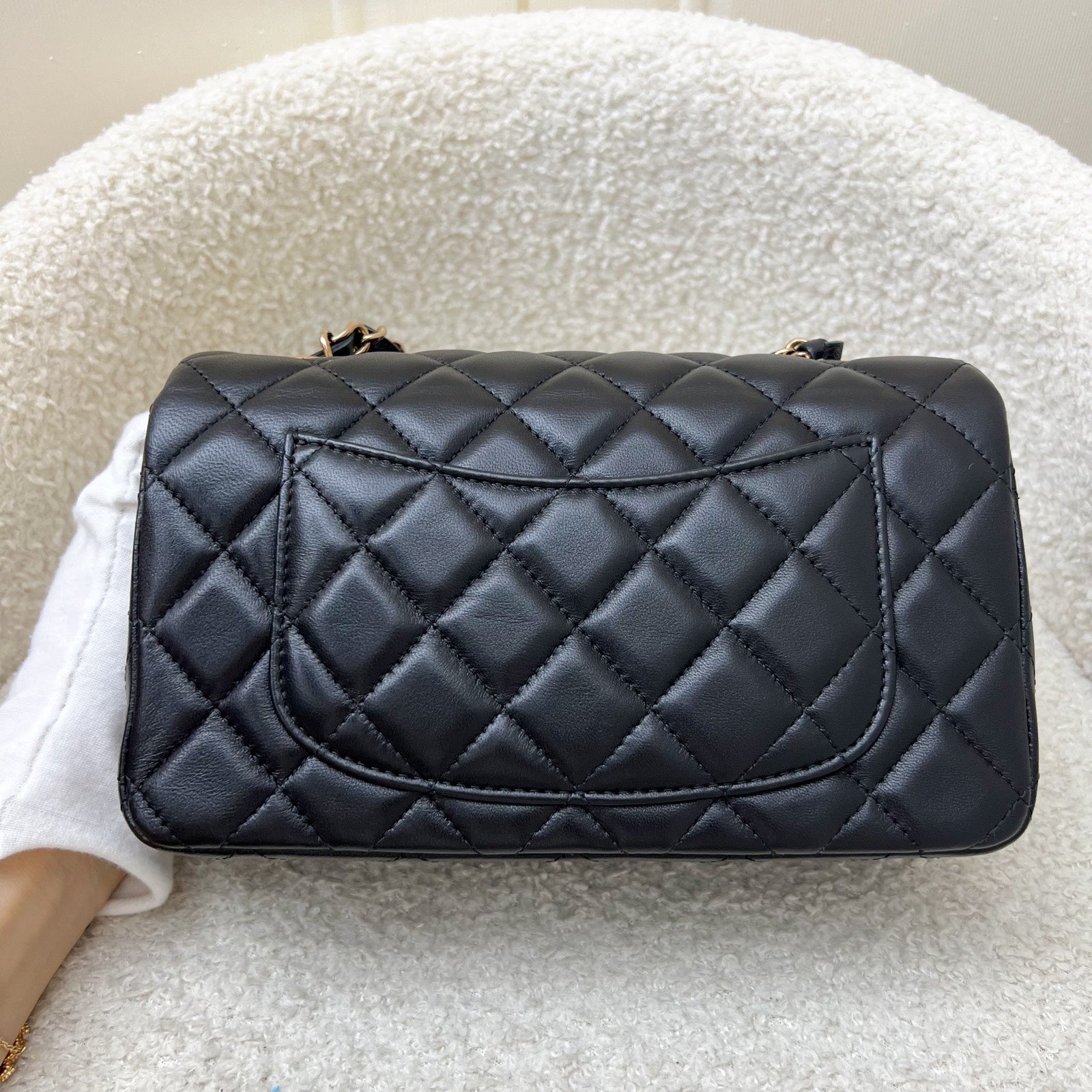 Chanel Classic Mini Rectangular Flap In Black Lambskin And Rose Gold Hw Rghw ( ) Bag