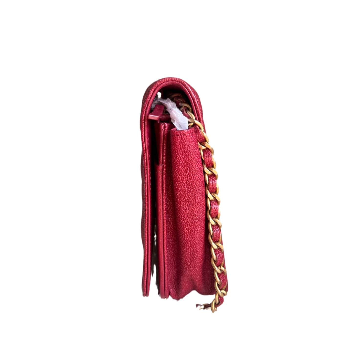 Chanel on WOC Boy Caviar Antiqued Hardware Red Gold Leather Wallet Case