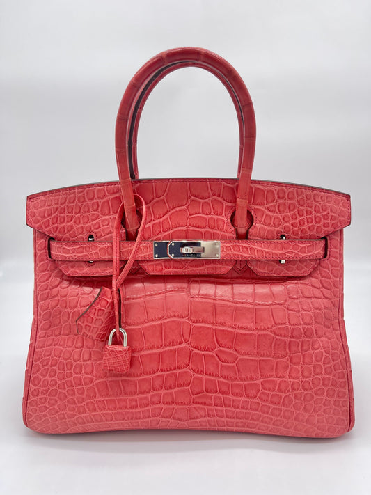 Gucci Hermes Birkin Alligator Matte Bougainvillier Palladium Hardware Handbag Travel Bag