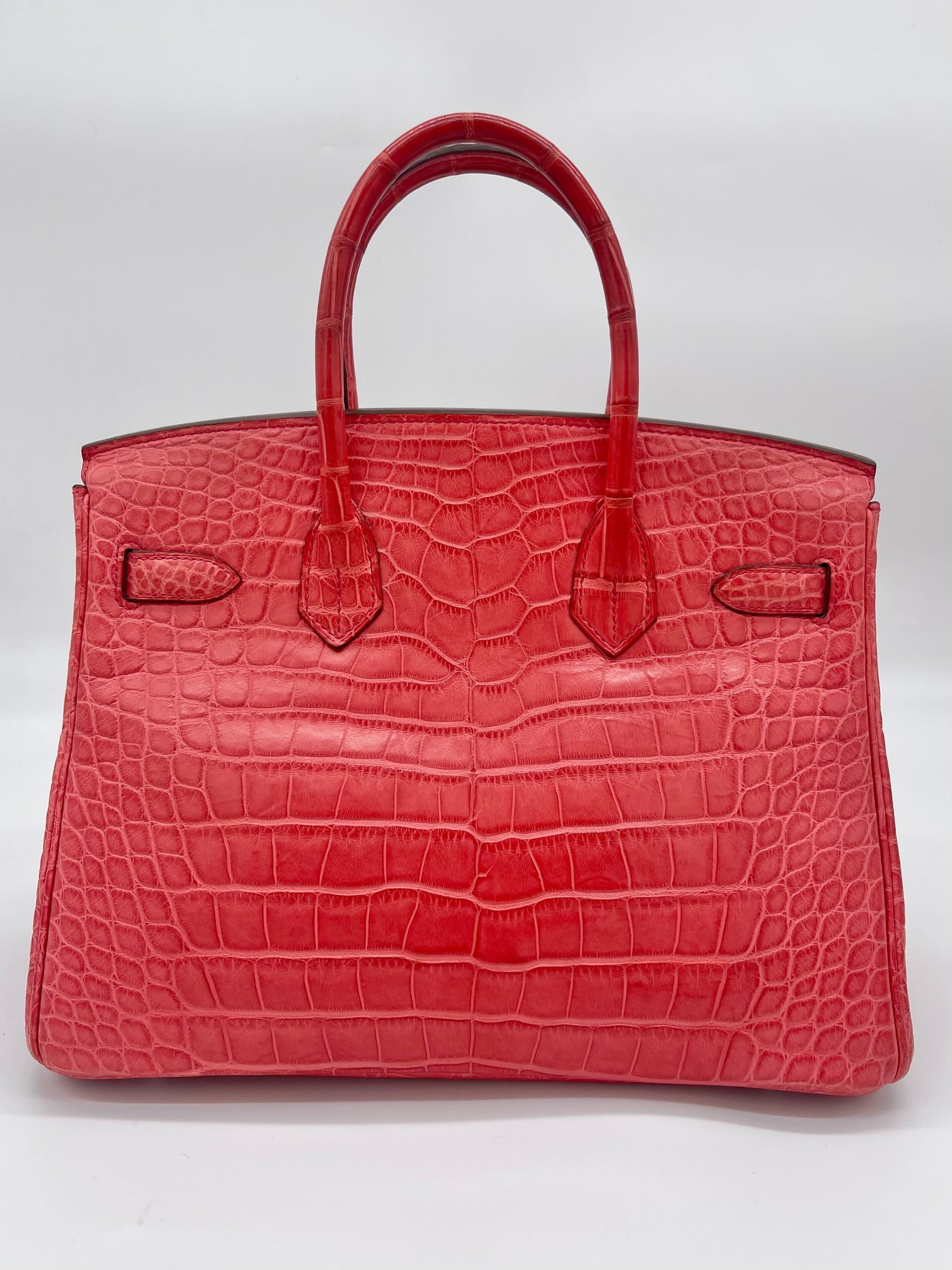 Gucci Hermes Birkin Alligator Matte Bougainvillier Palladium Hardware Handbag Travel Bag