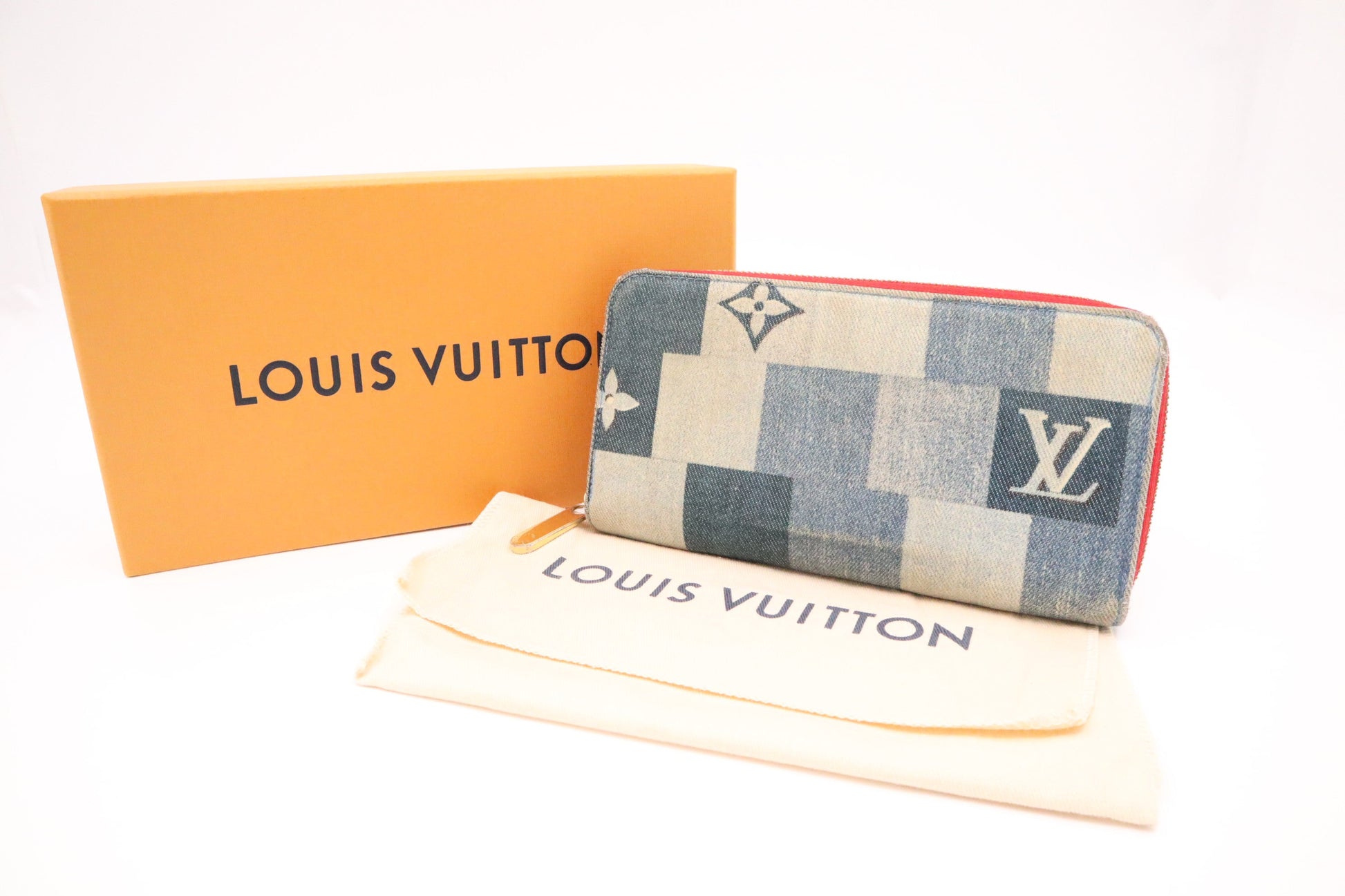 Louis Vuitton Patchwork Long Zippy Denim Blue Wallet Case