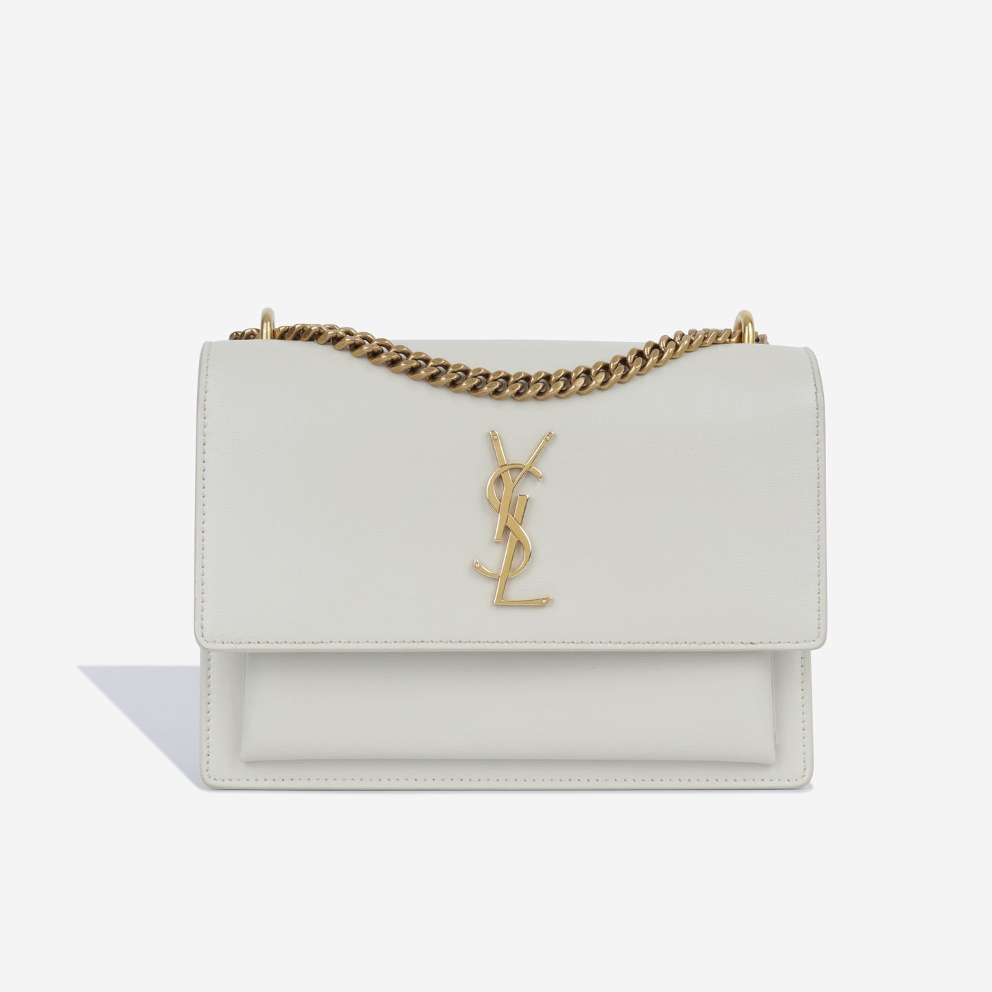 YSL Saint Laurent Sunset Crossbody Bag Medium Stone Calfskin Ghw