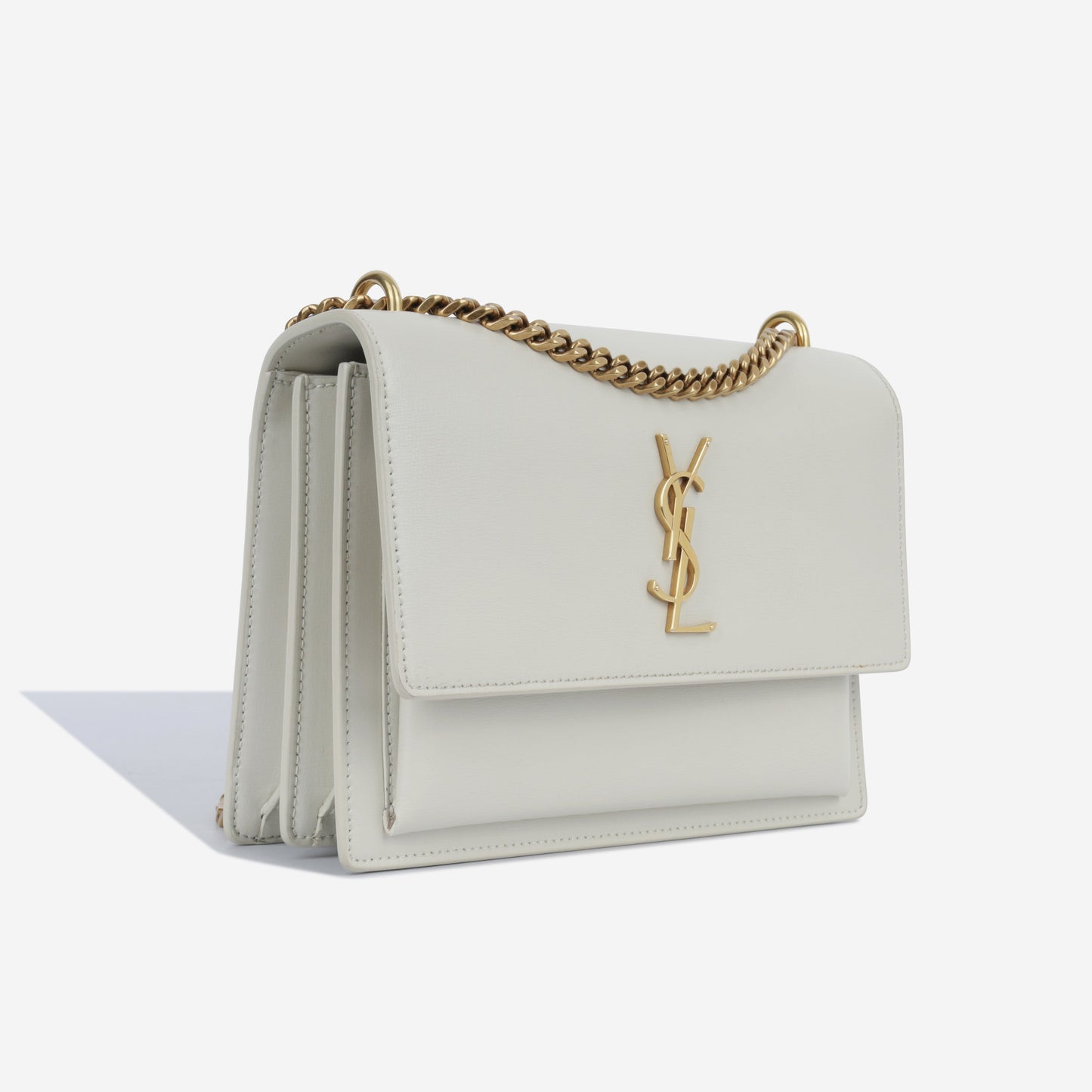 YSL Saint Laurent Sunset Crossbody Bag Medium Stone Calfskin Ghw