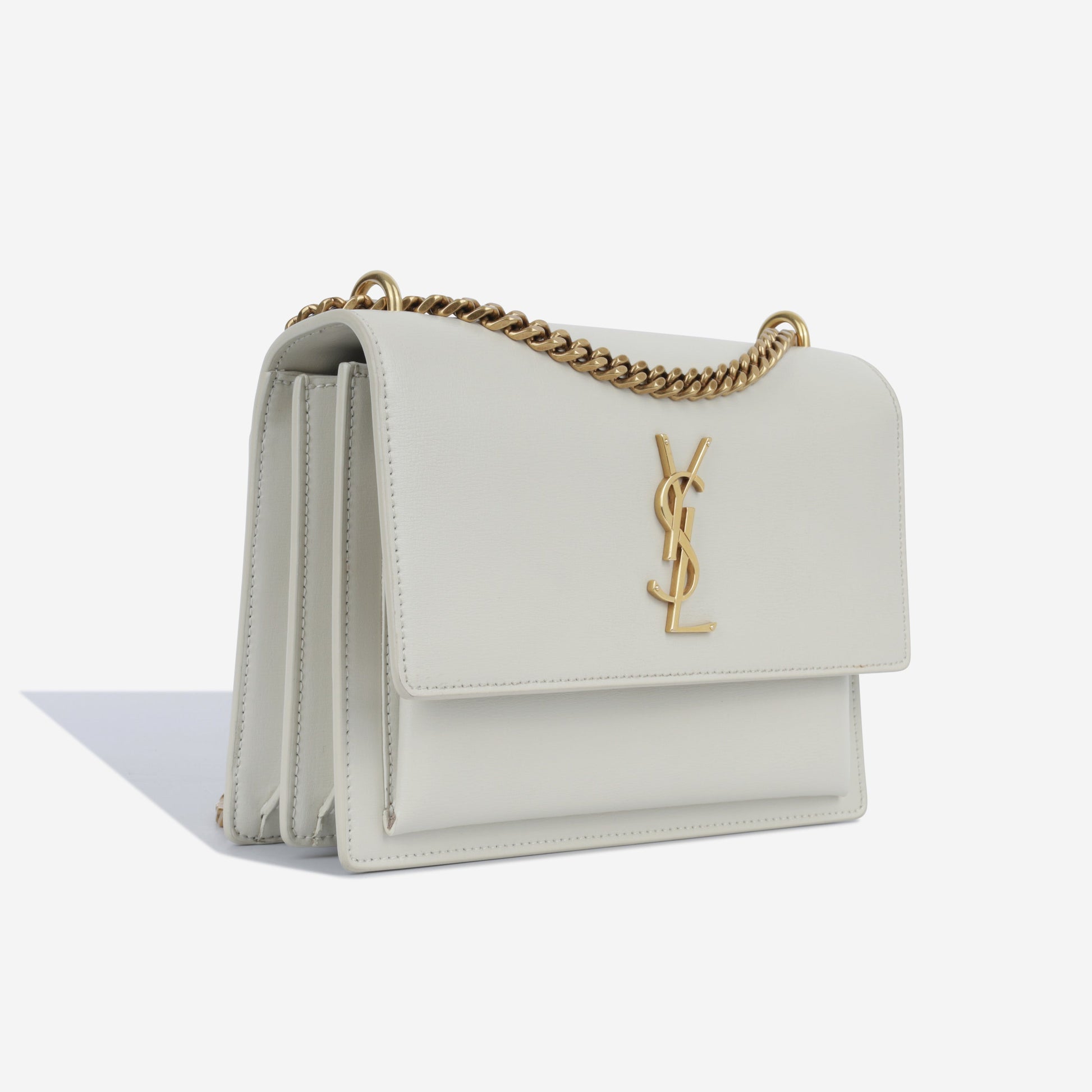 YSL Saint Laurent Sunset Crossbody Bag Medium Stone Calfskin Ghw