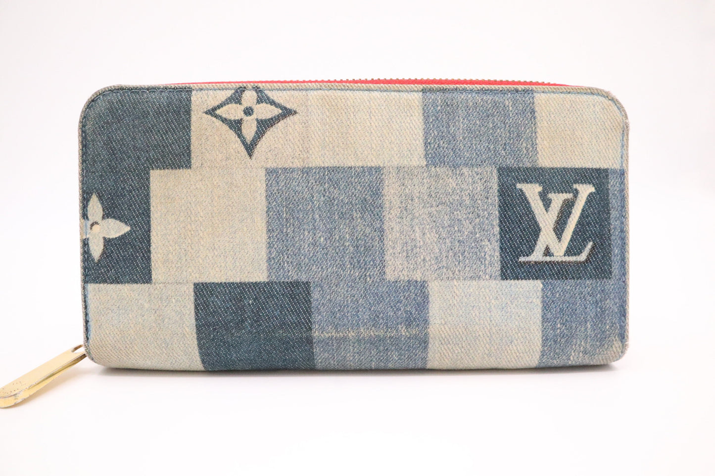 Louis Vuitton Patchwork Long Zippy Denim Blue Wallet Case