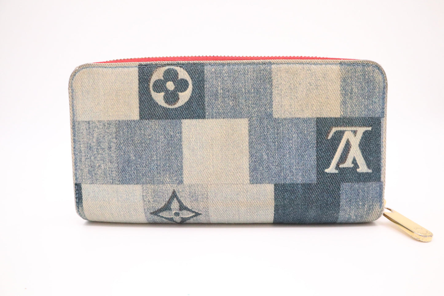Louis Vuitton Patchwork Long Zippy Denim Blue Wallet Case