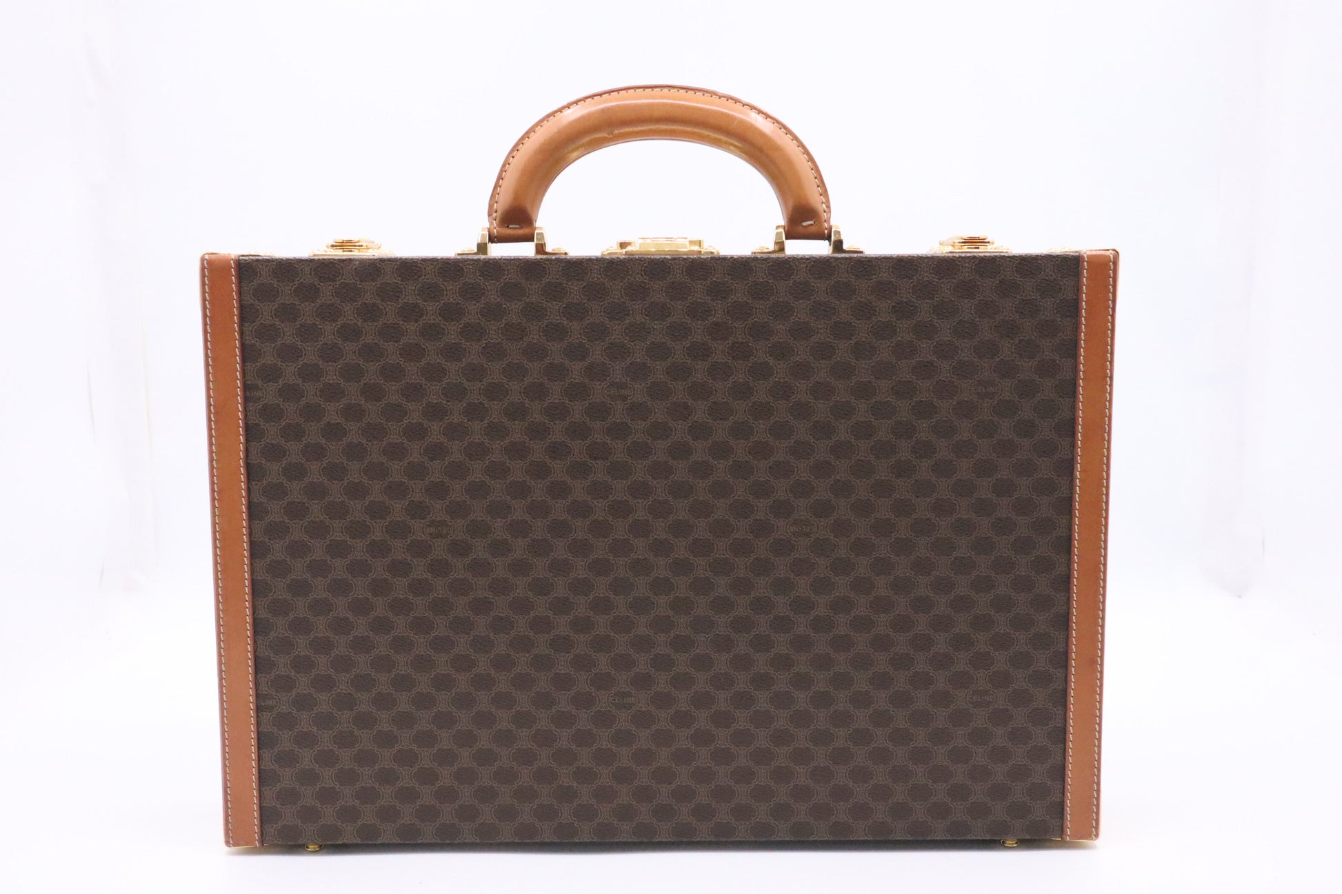 Celine Briefcase In Macadam Handbag Canvas Brown Travel Bag