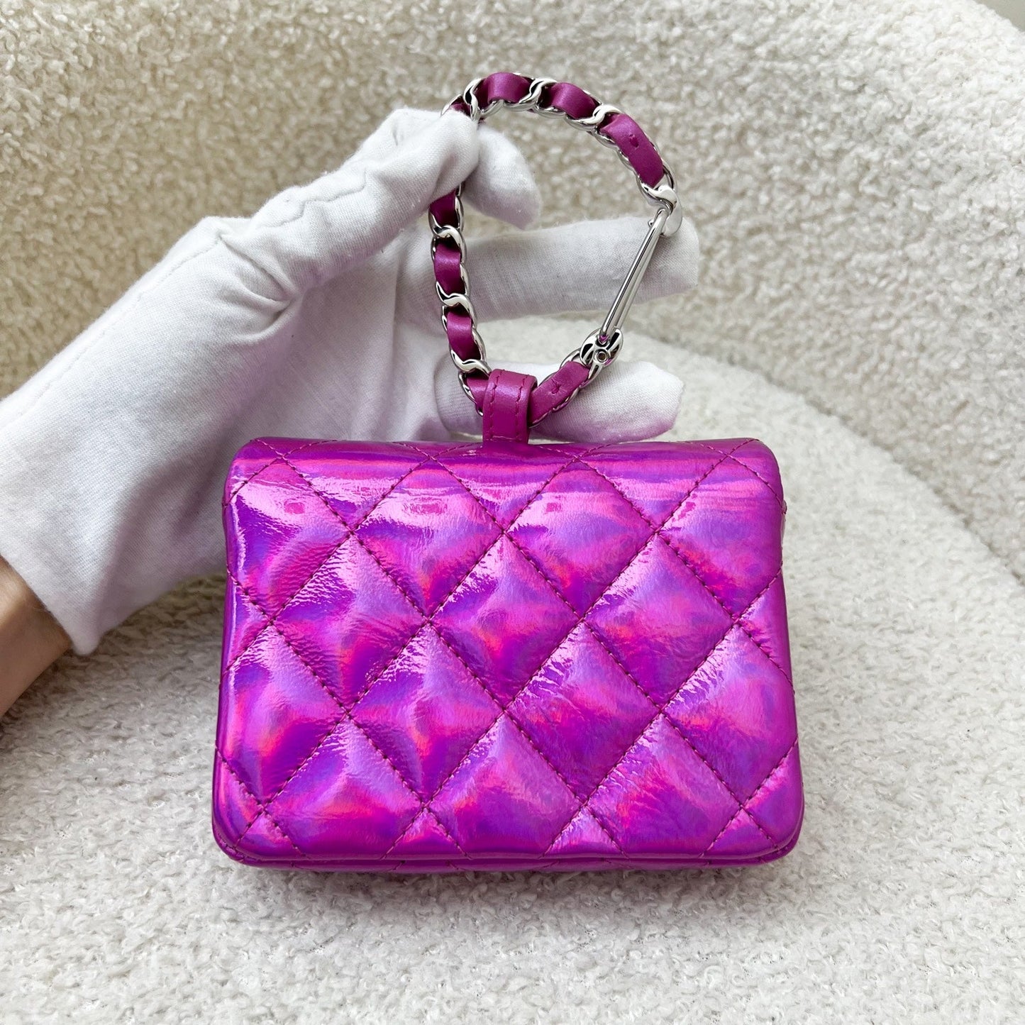 Chanel 24C Micro VIP Clutch in Fuchsia Pink Iridescent   Goatskin SHW