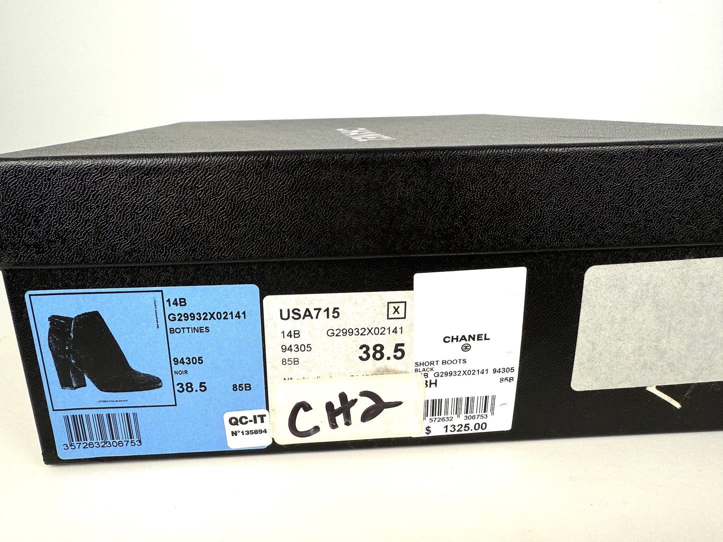 Chanel Interlocking CC Chain Logo Black Ankle Booties Boots 38.5 8 for Women