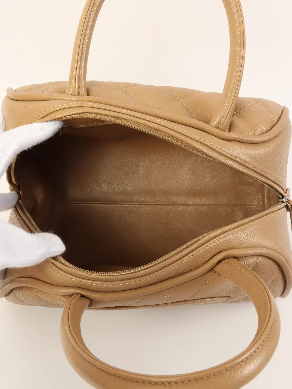 Chanel Around  Made Caviar Skin Cc Mark Stitch Top Handle Bag Mocha Beige